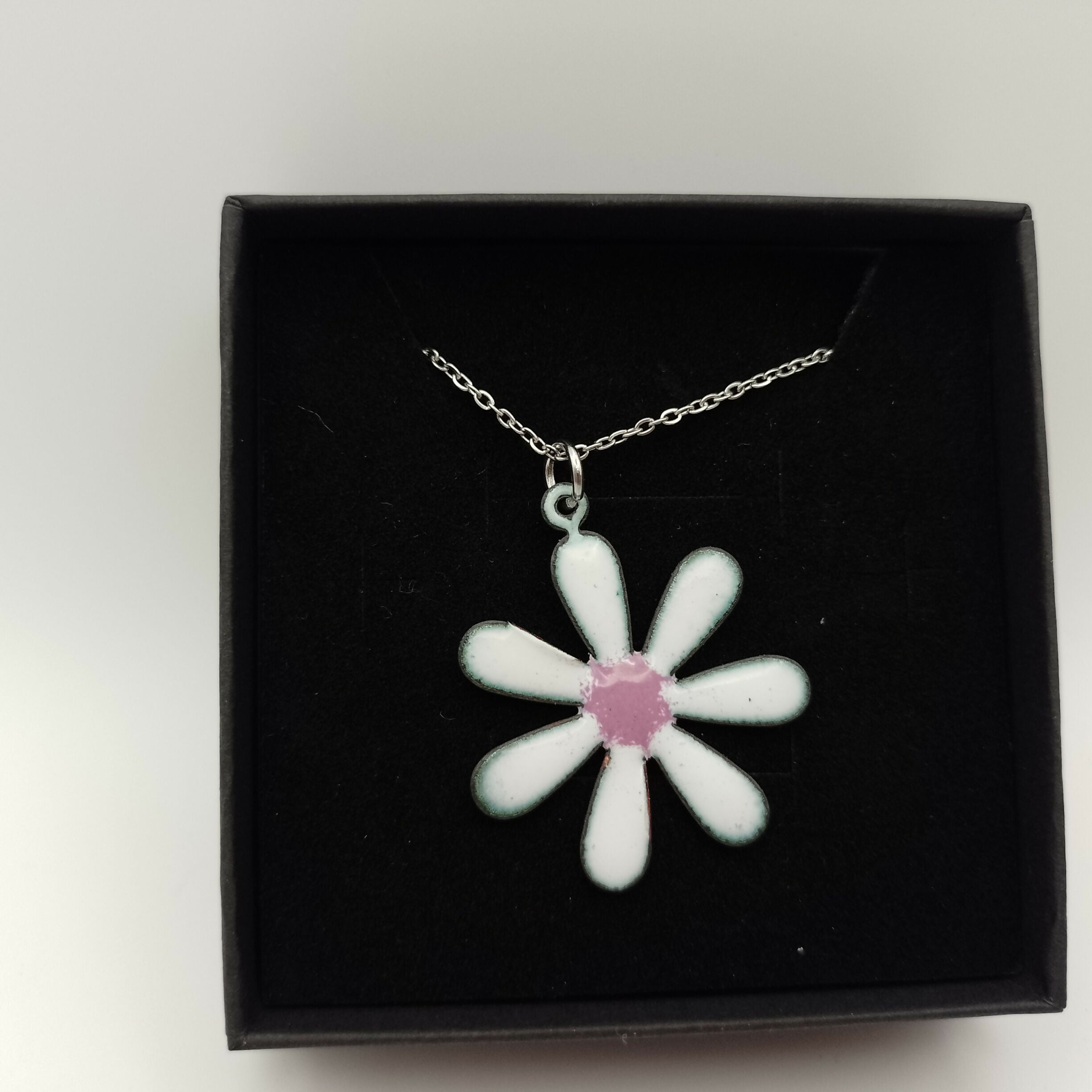 White and Purple Enamel Flower Pendant