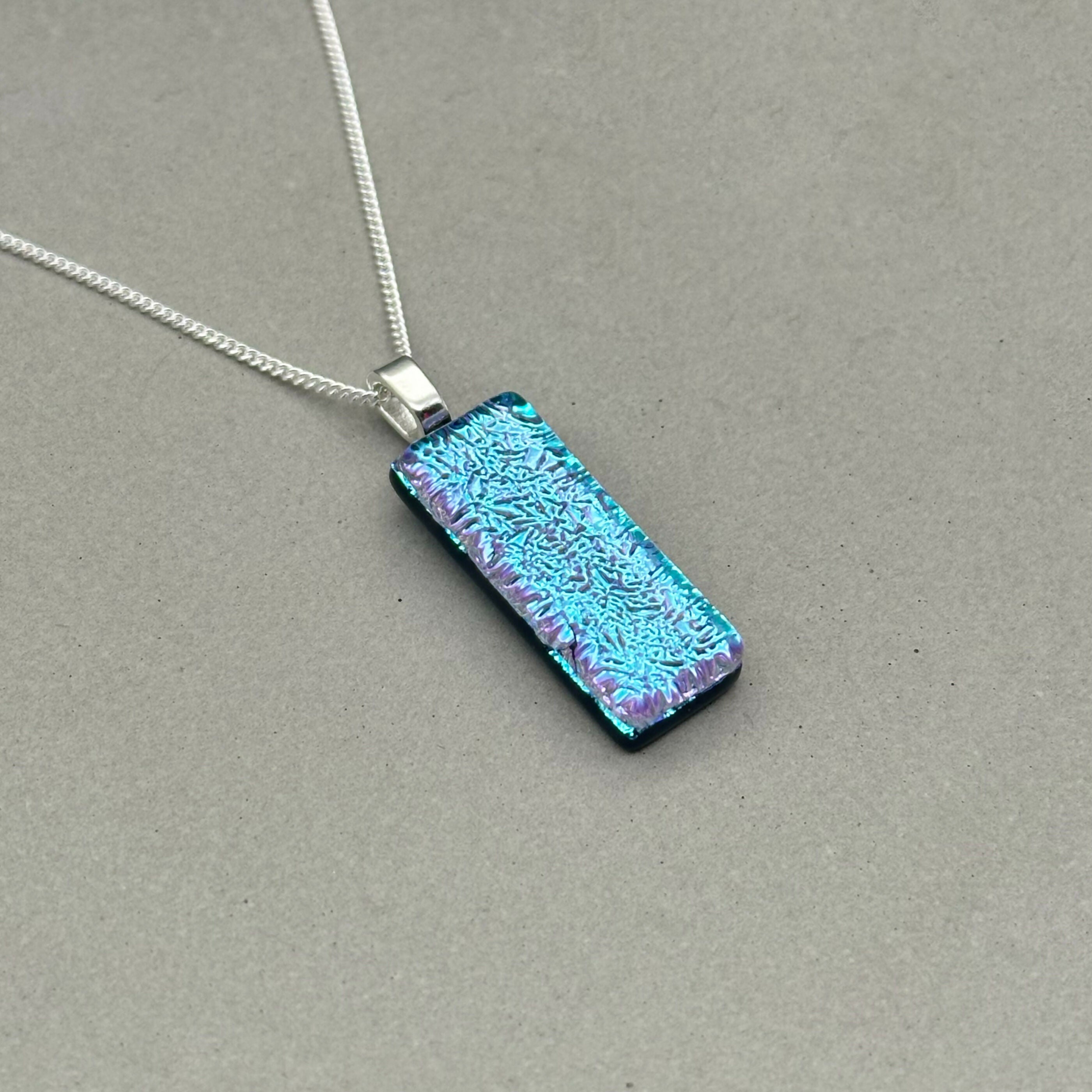 Ice Blue & Purple Dichroic Glass Necklace and Earrings Set - Sterling Silver, Handmade by Jade Tapson Glass