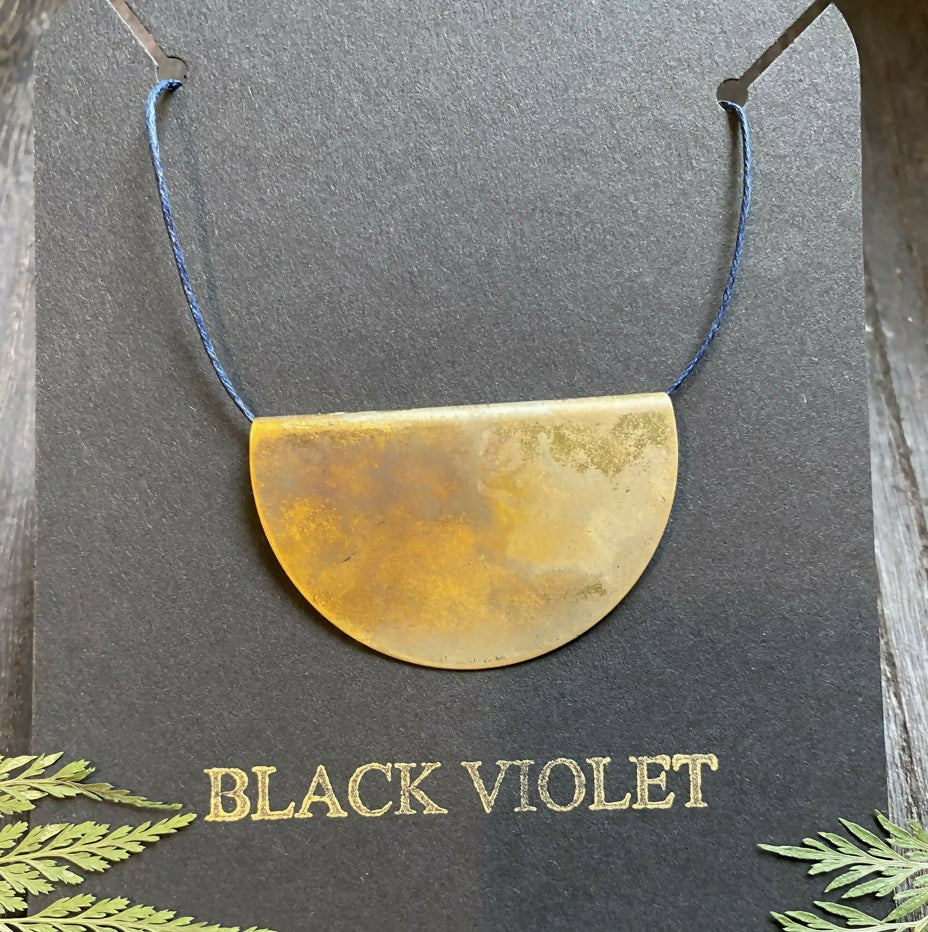 BRASS PATINA NECKLACE ON WAXED COTTON CORD