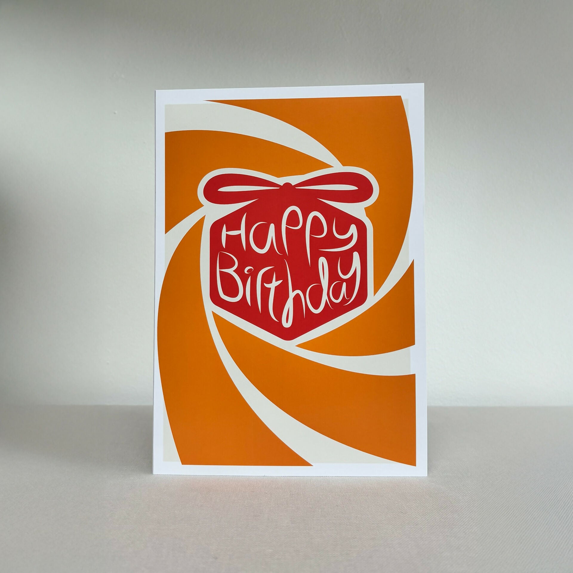 Happy Birthday Card - Orange, Off White and Red Gift Design
