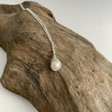 Pearl Drop Necklace, Sterling Silver