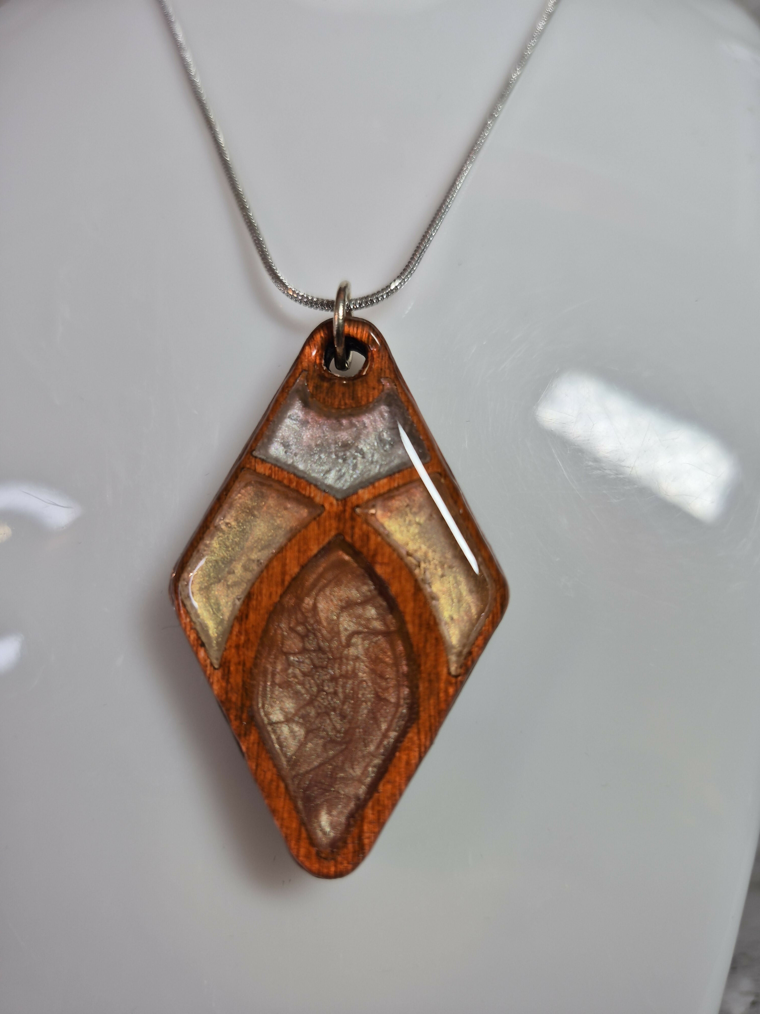 Unique Hand Crafted Diamond Shape Pendant Divided Into Four Separate Sections