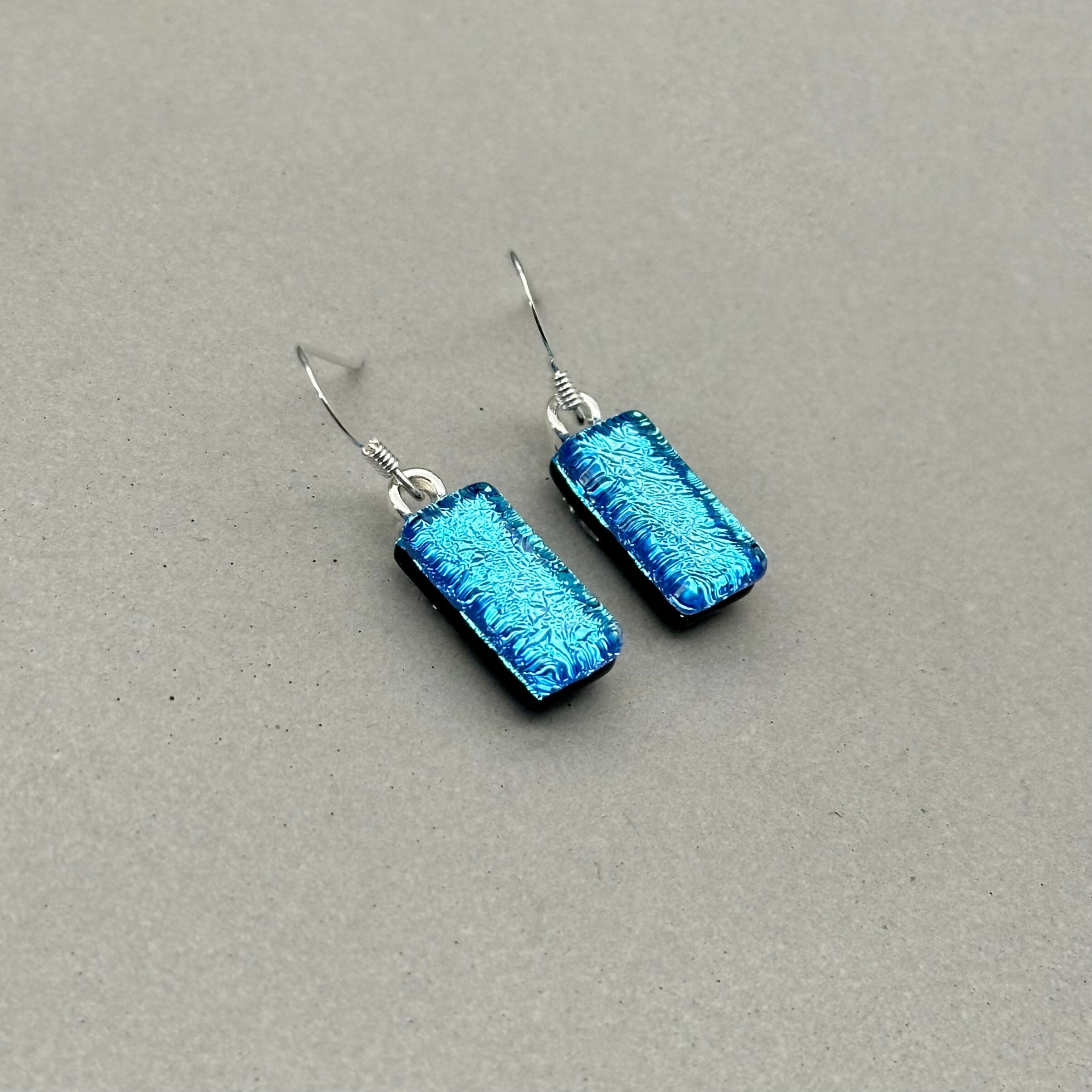 Ice Blue Dichroic Glass Necklace and Earrings Set - Sterling Silver, Handmade by Jade Tapson Glass