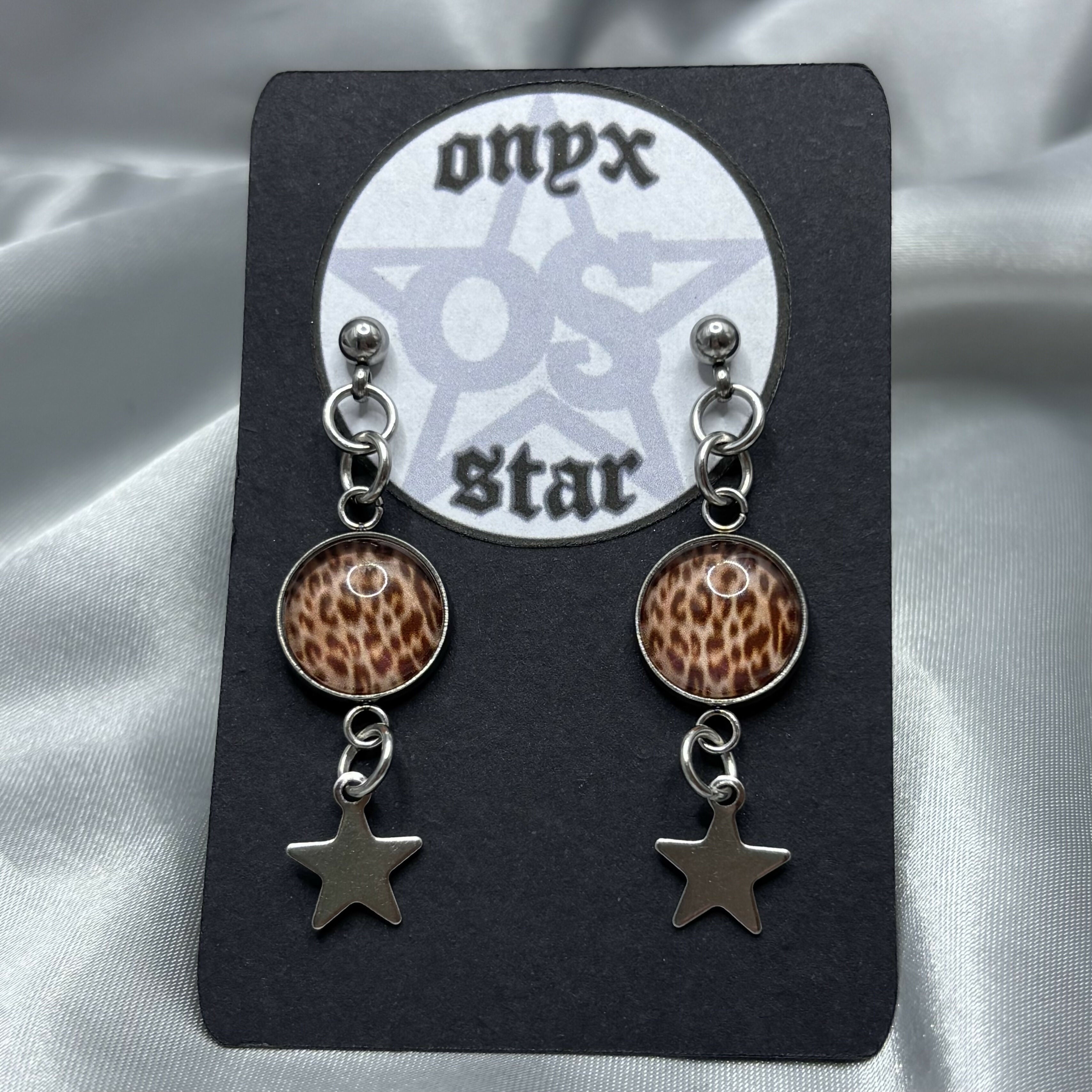 Leopard Print Star Dangle Earrings