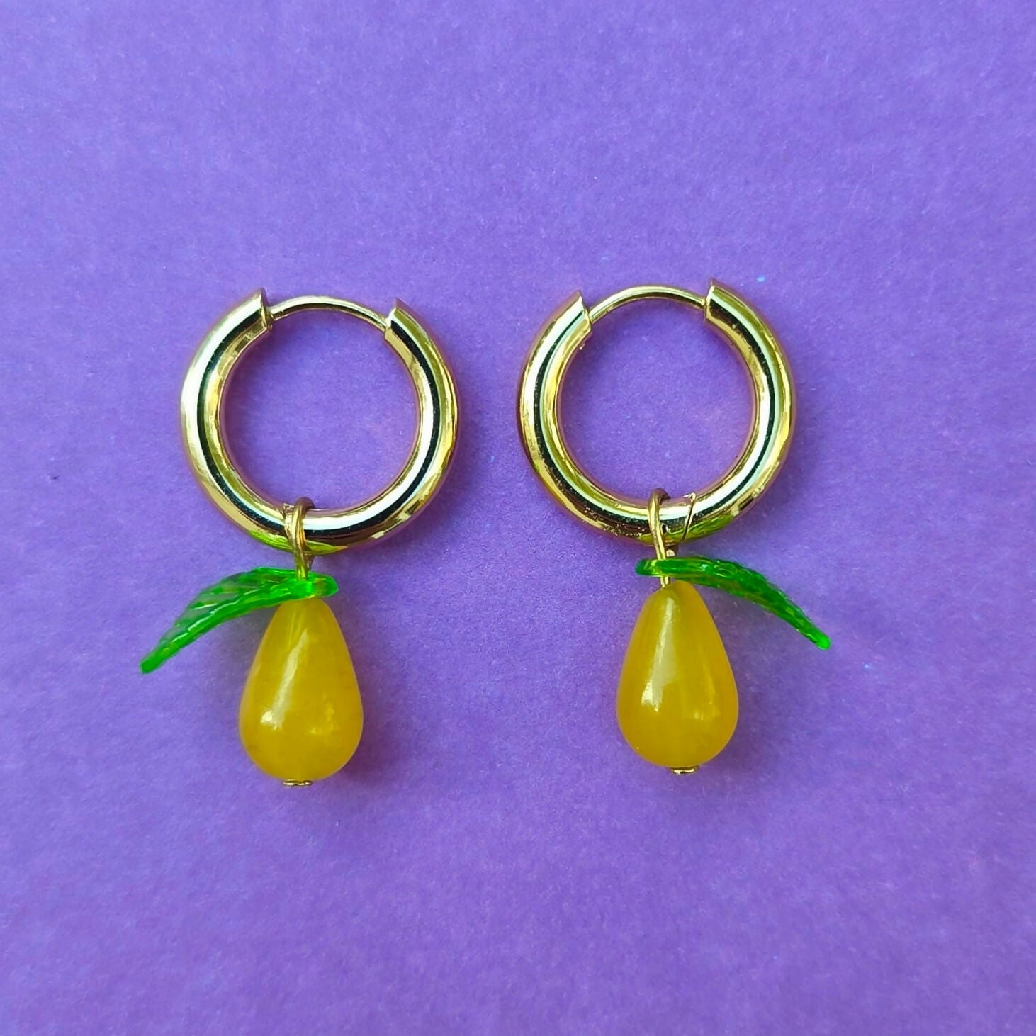 Pear Beaded Fruit Gold Huggie Hoop Earrings