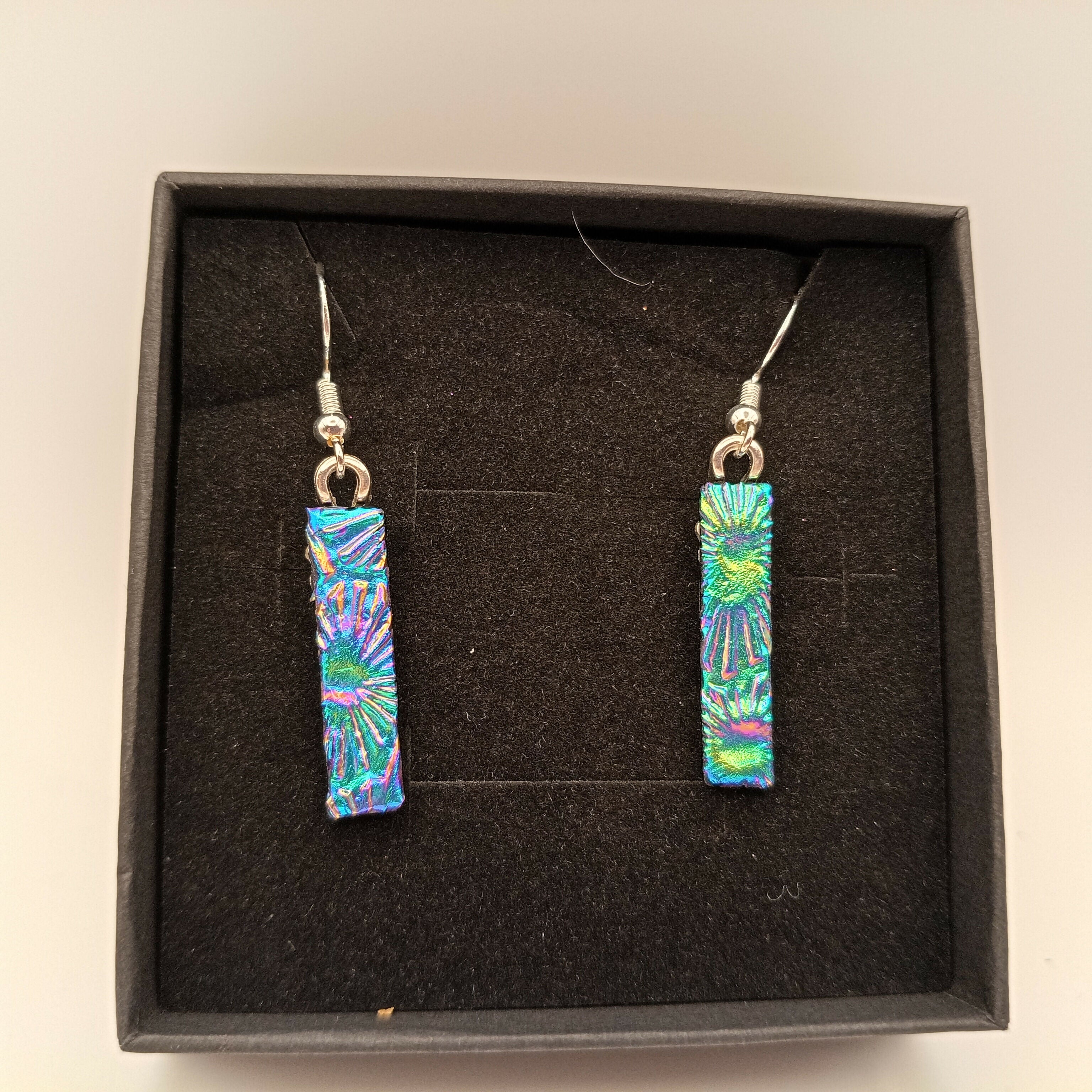 Green and Pink Textured Dichroic Earrings