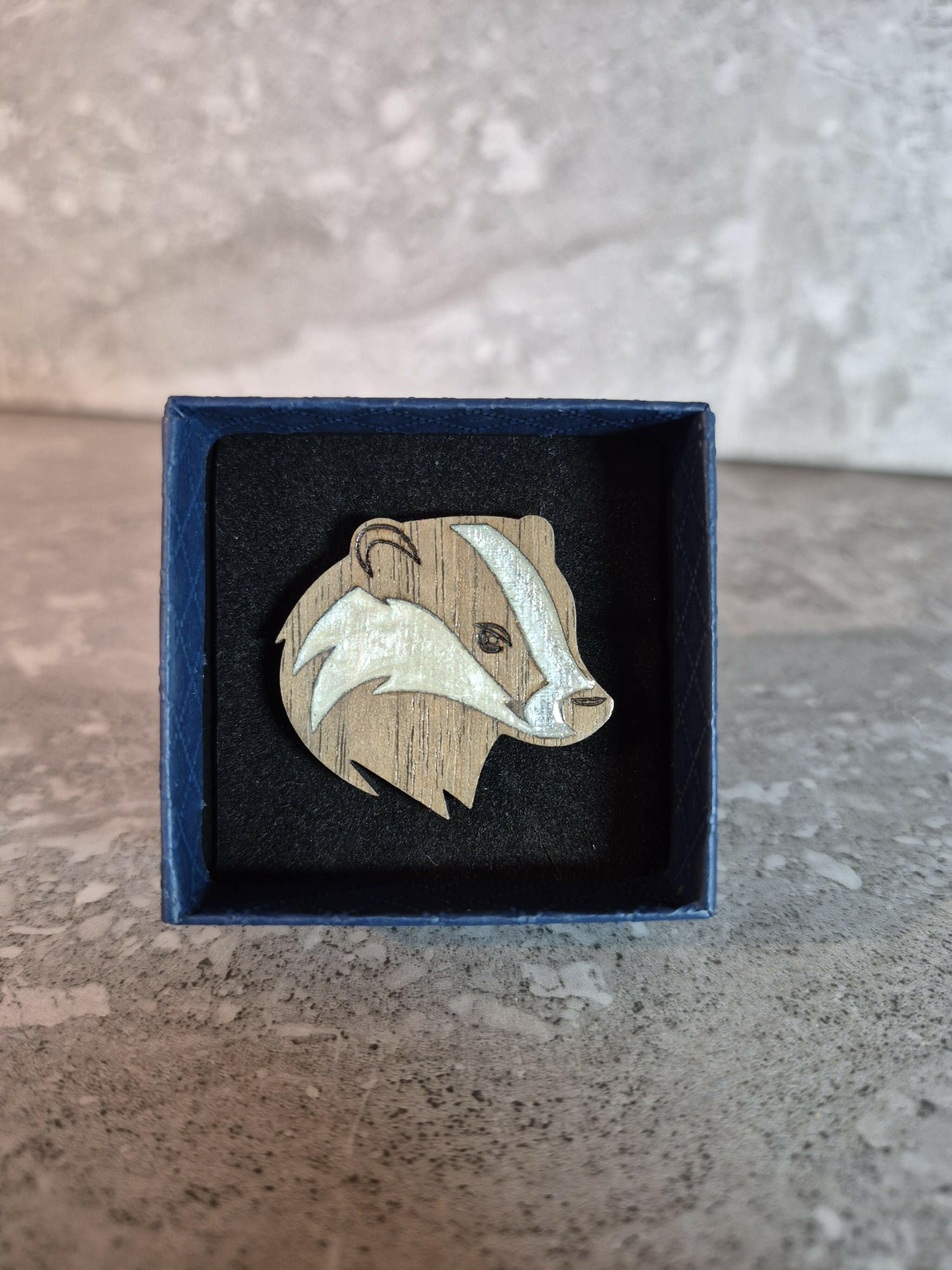 Handcrafted Walnut Veneered Badger Head