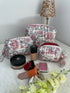 Quilted Toiletry Bag Cream with Pink Floral Design