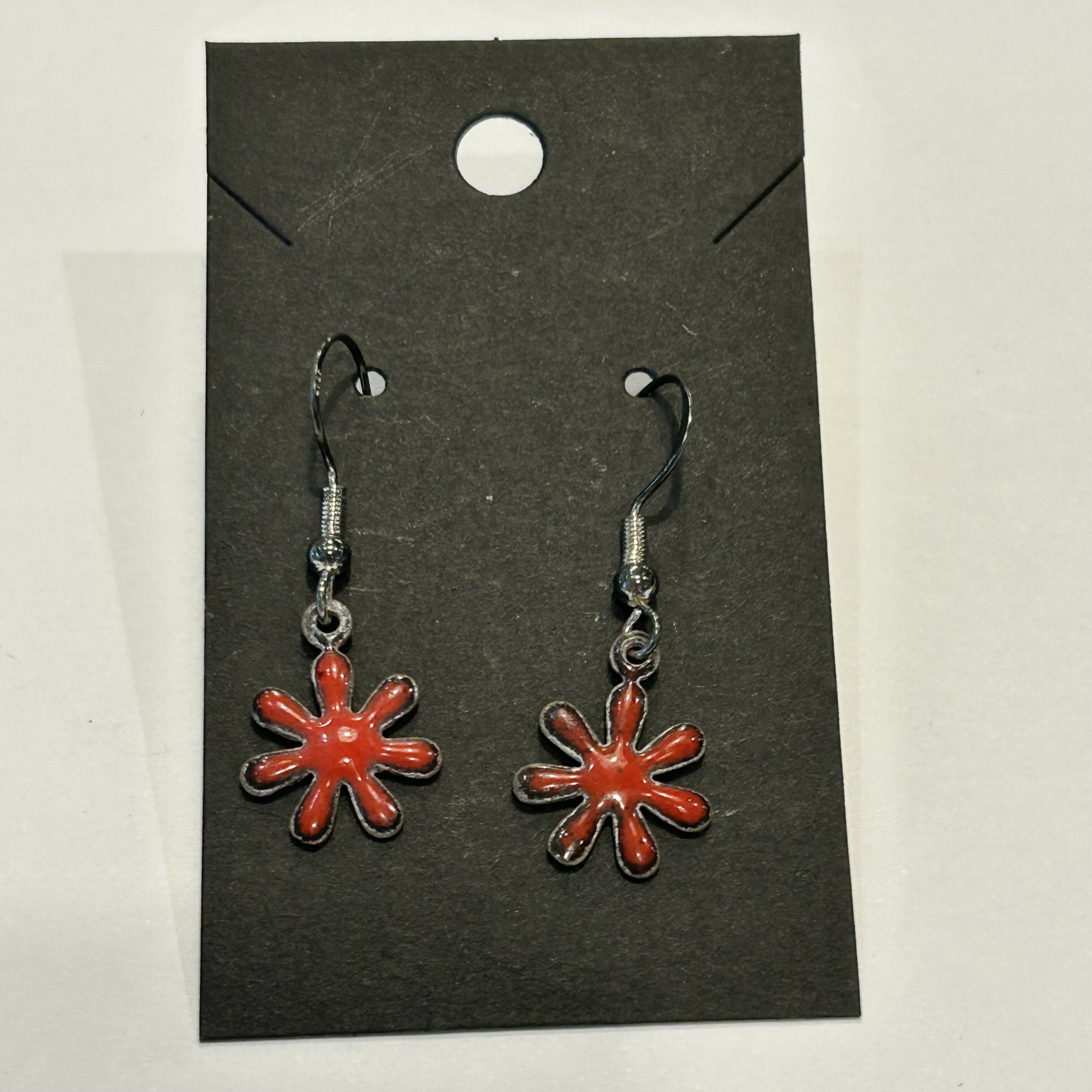 Red Enamel Flower Earrings