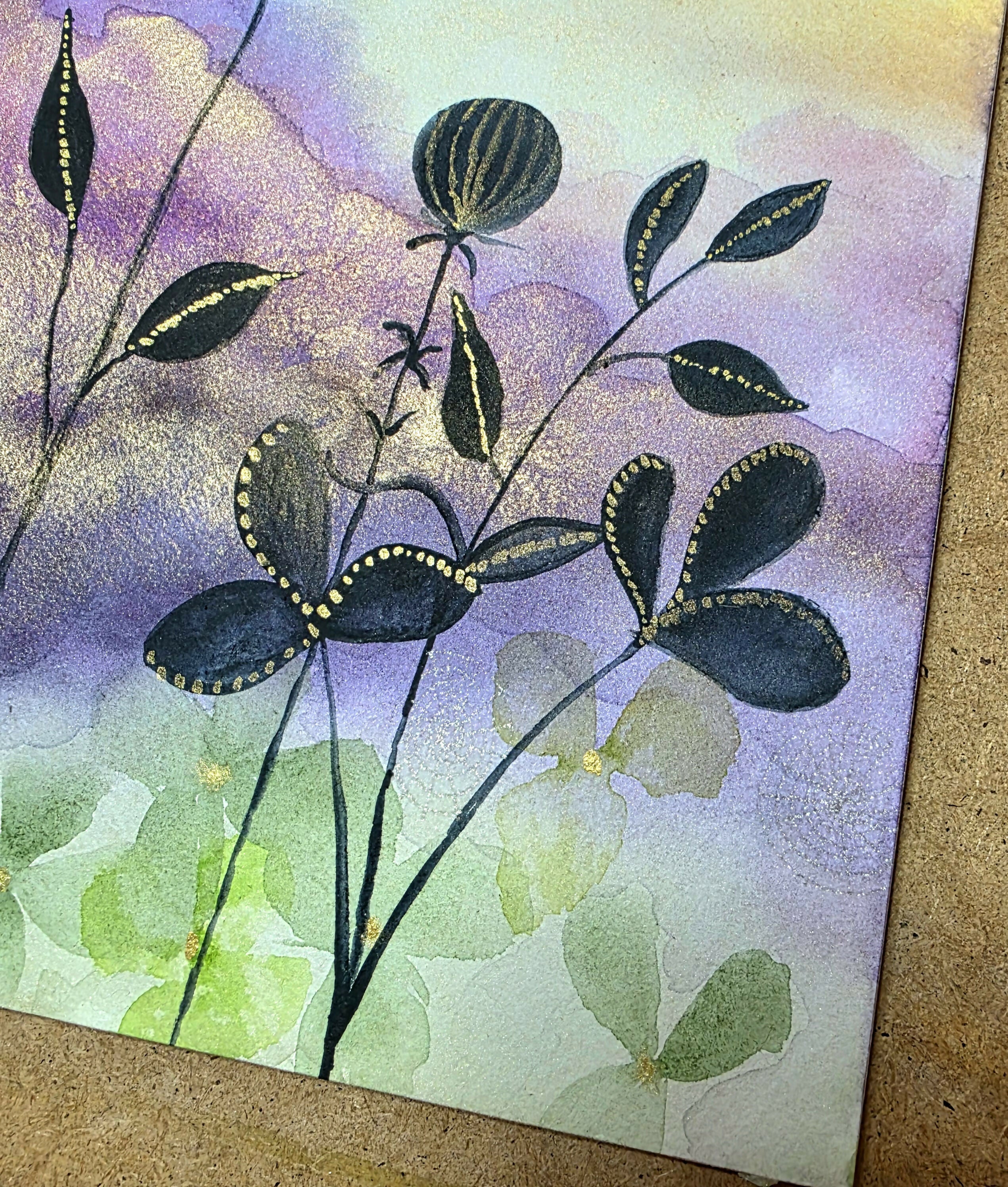 'Whimsical Hedgerow' Original Mixed Media Painting