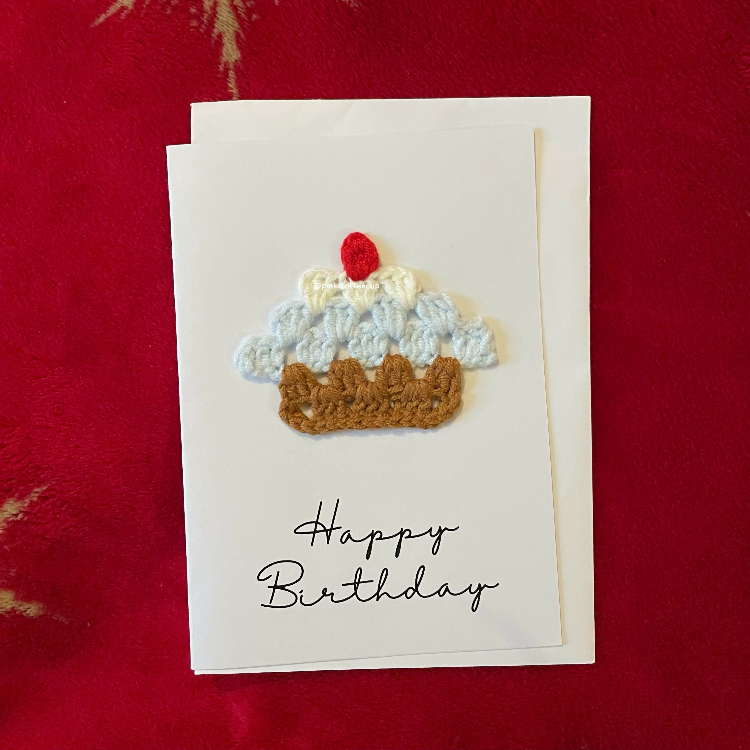 Crochet Handmade Happy Birthday Card - Cupcake