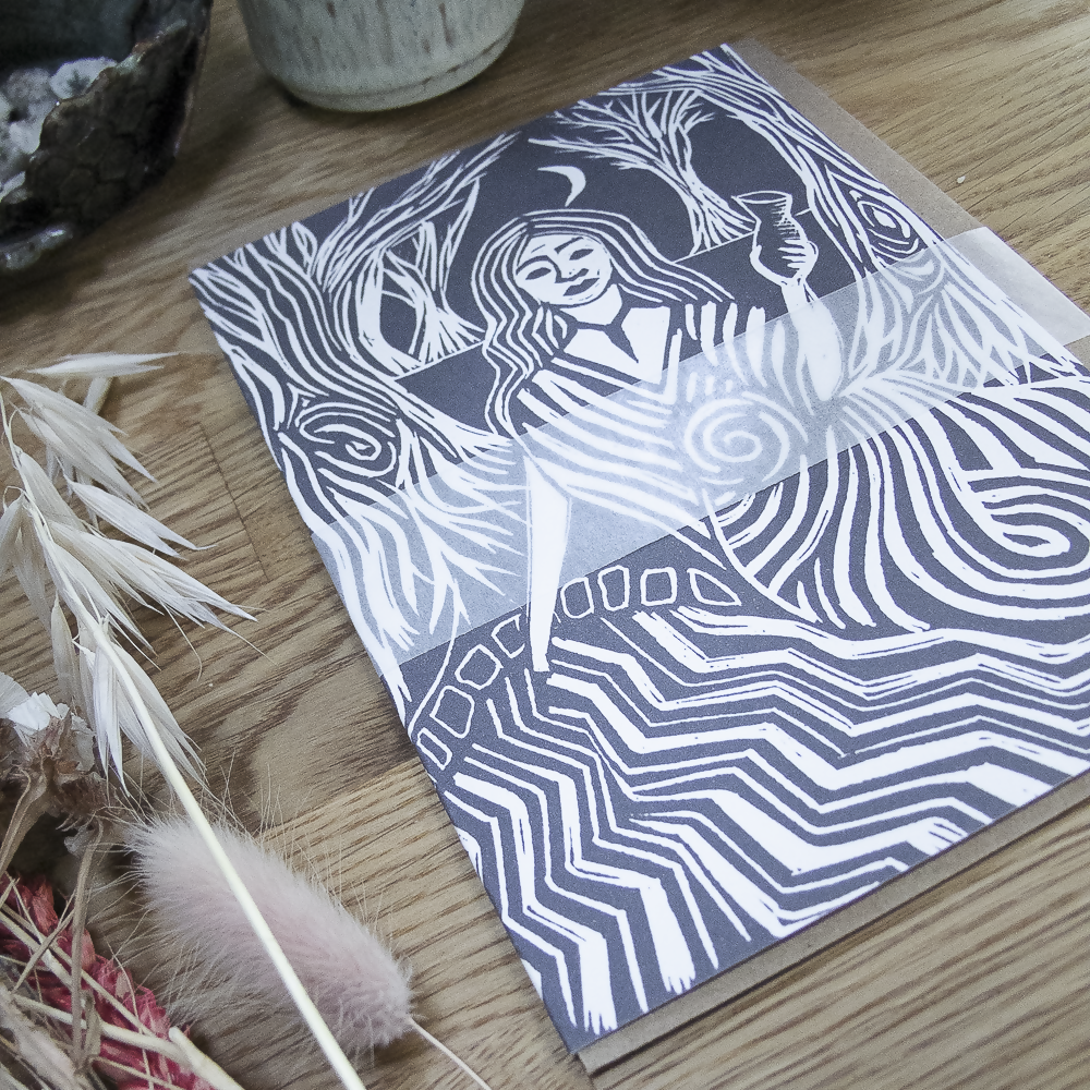 GODDESS COVENTINA LINOCUT GREETING CARD