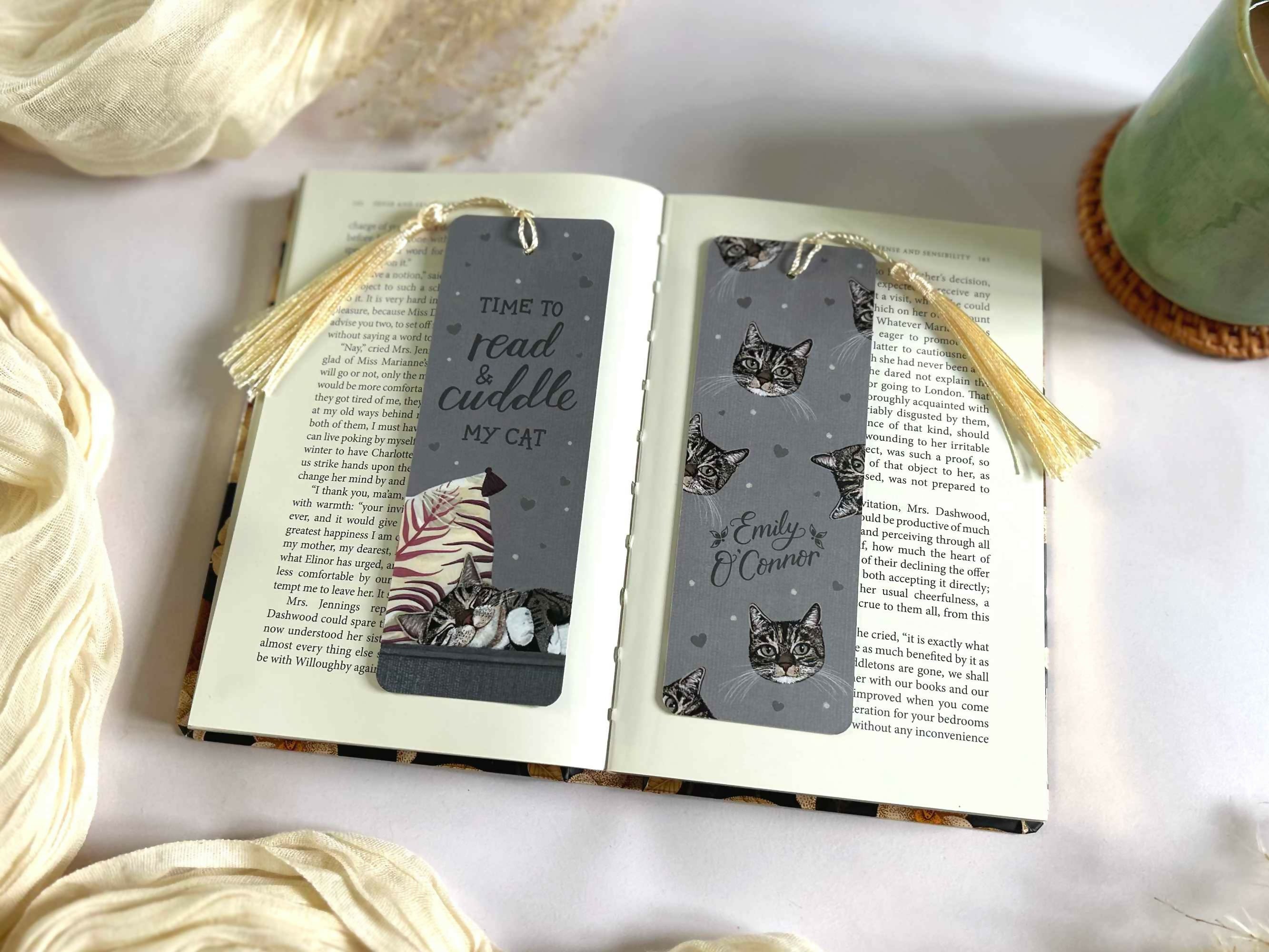 Tabby Cat Bookmark Grey