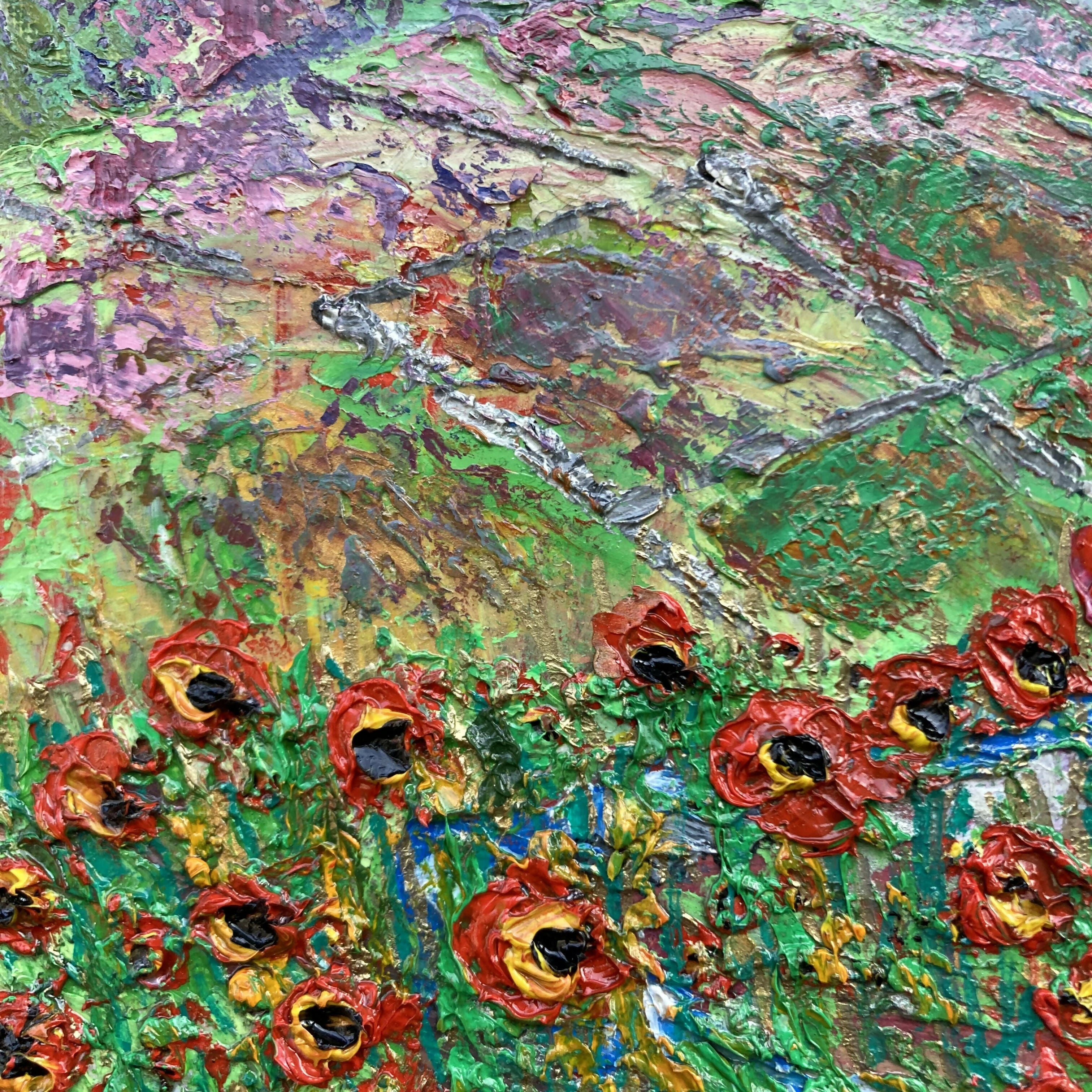 Poppies by the Beck #1 Original Oil Painting On Canvas