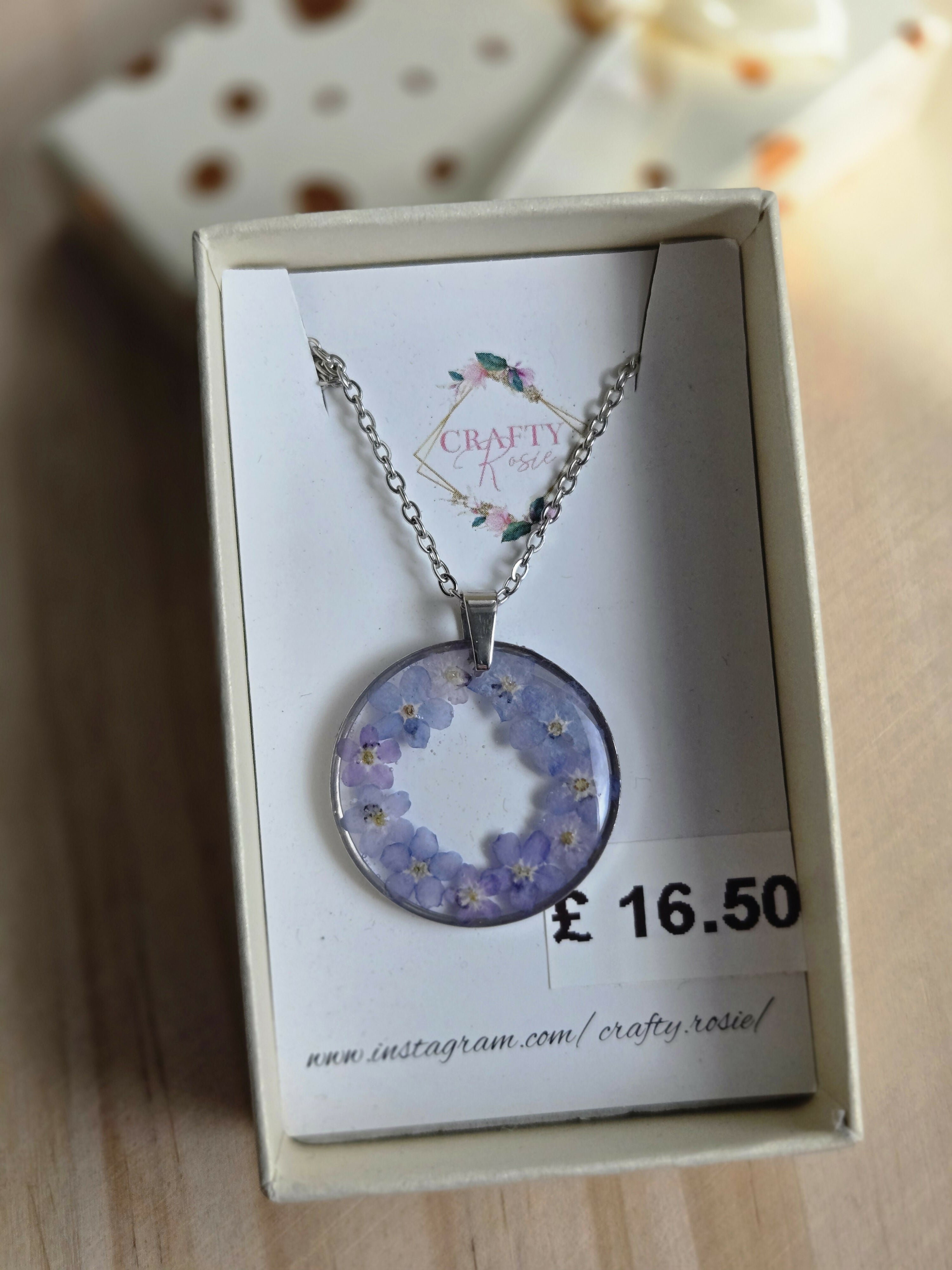 Stainless Steel Real Forget Me Not flowers Necklace
