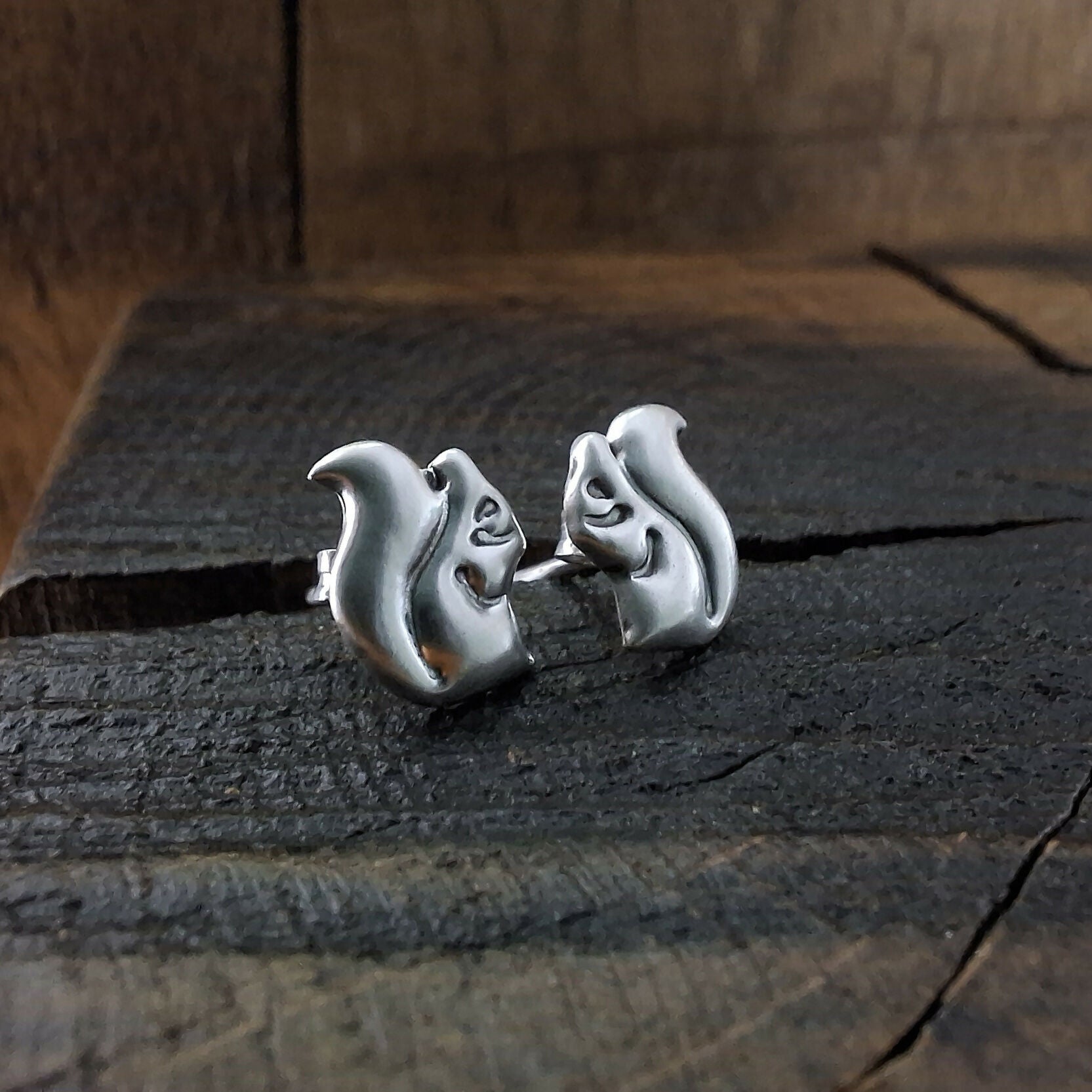 Handmade Silver Squirrel Studs