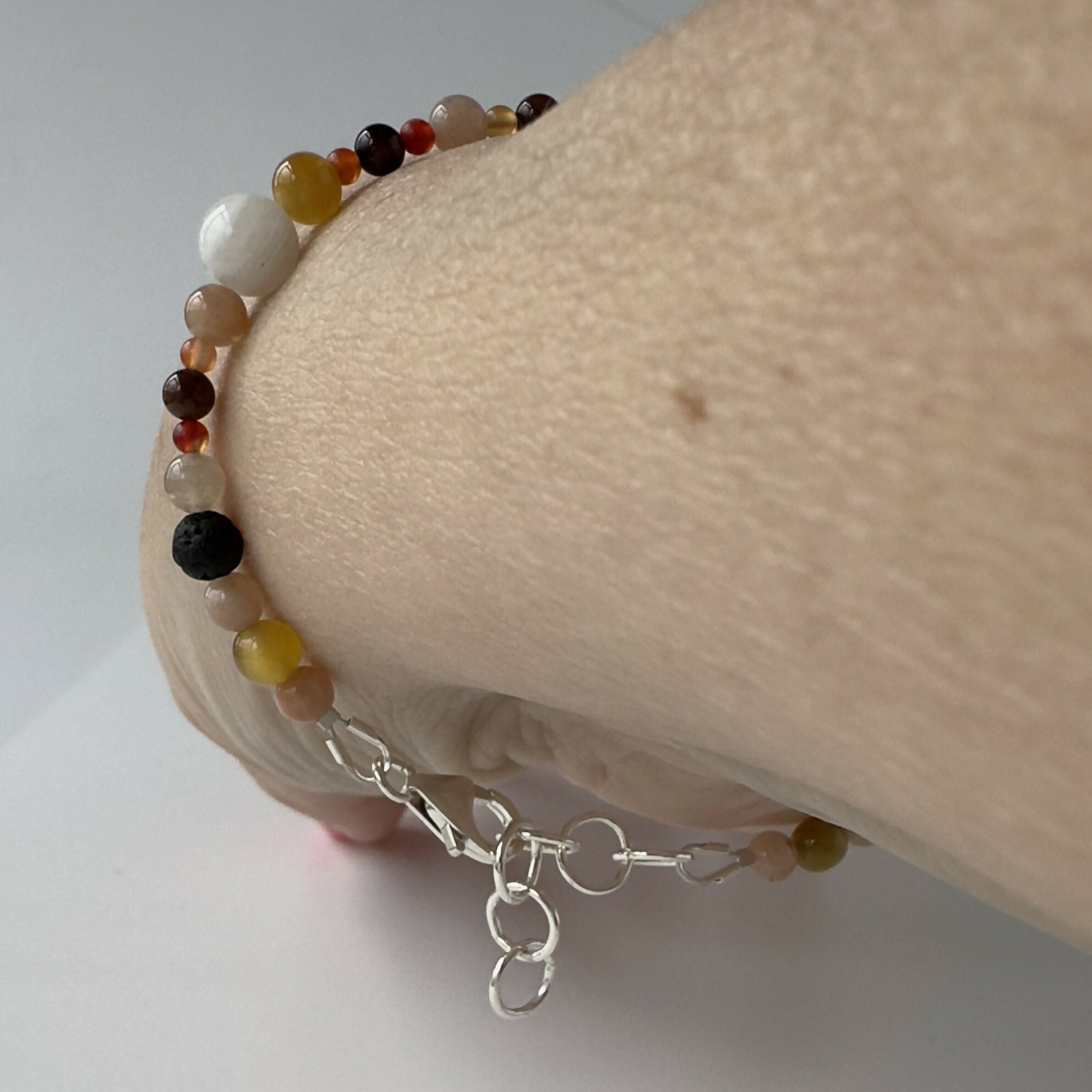 HEALING CRYSTAL & STERLING SILVER SACRAL CHAKRA BRACELET WITH AROMATHERAPY BEADS