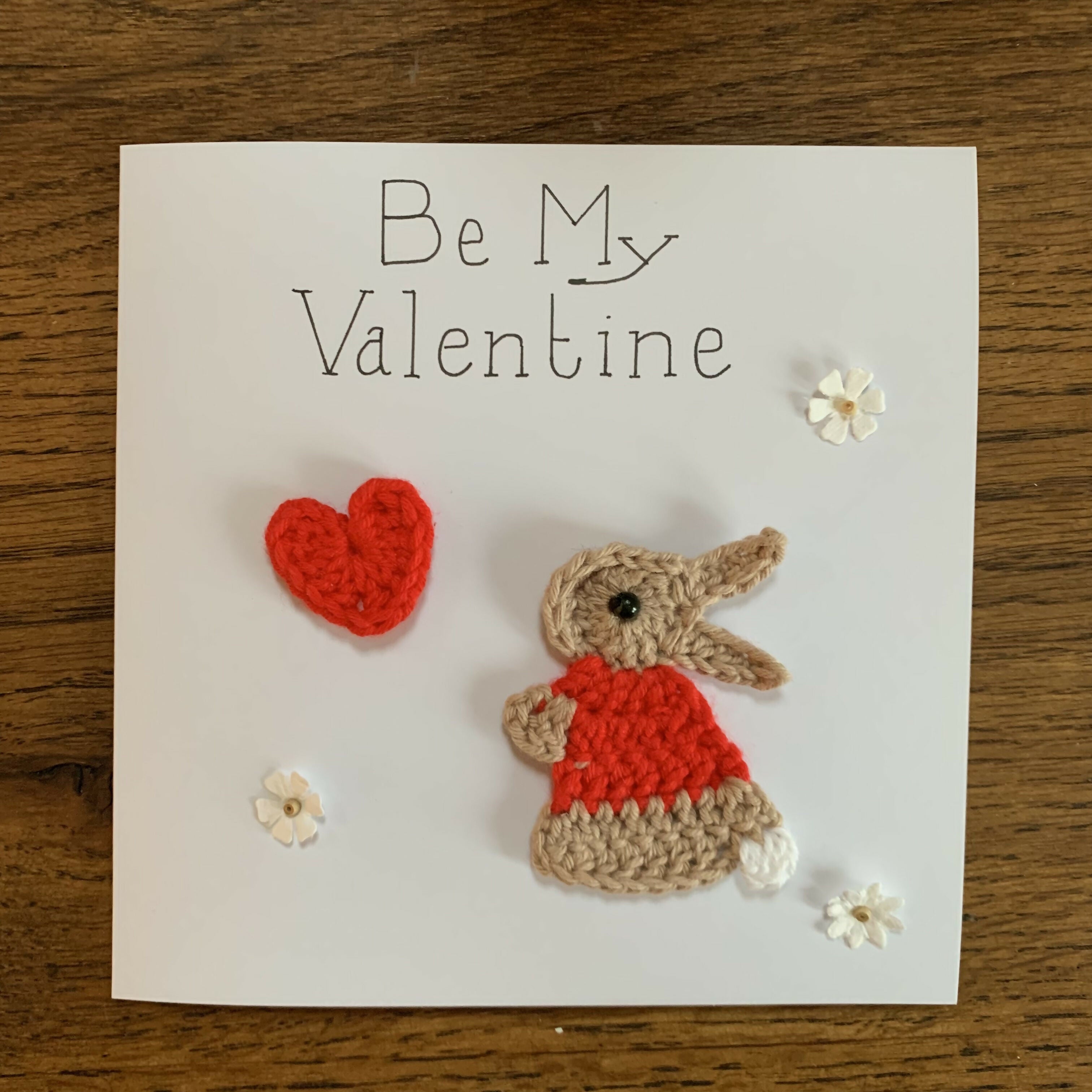 Valentine Crocheted card with Rabbit.