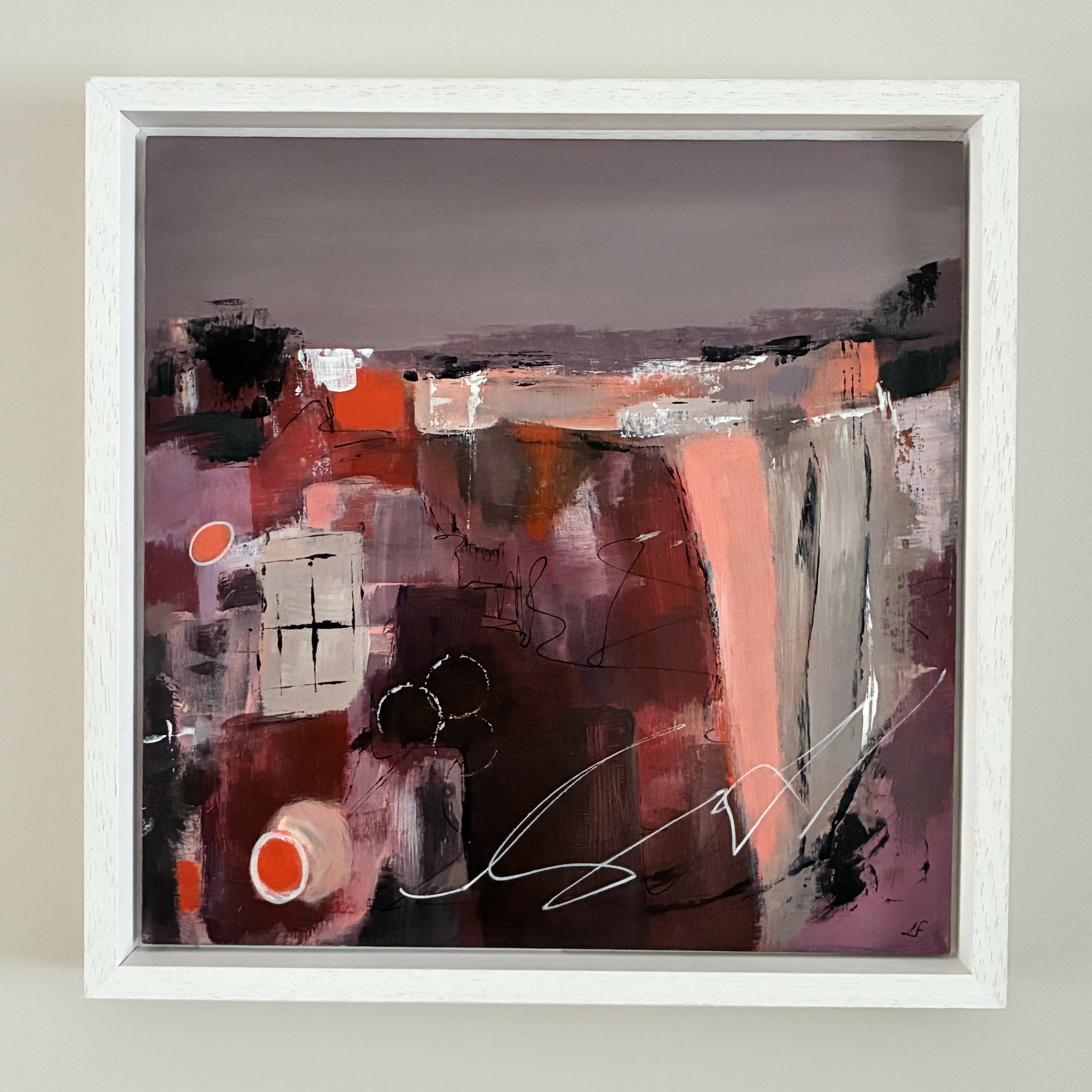 Abstract Landscape Acrylic painting on wood panel in tray frame-'Take it to the Top'