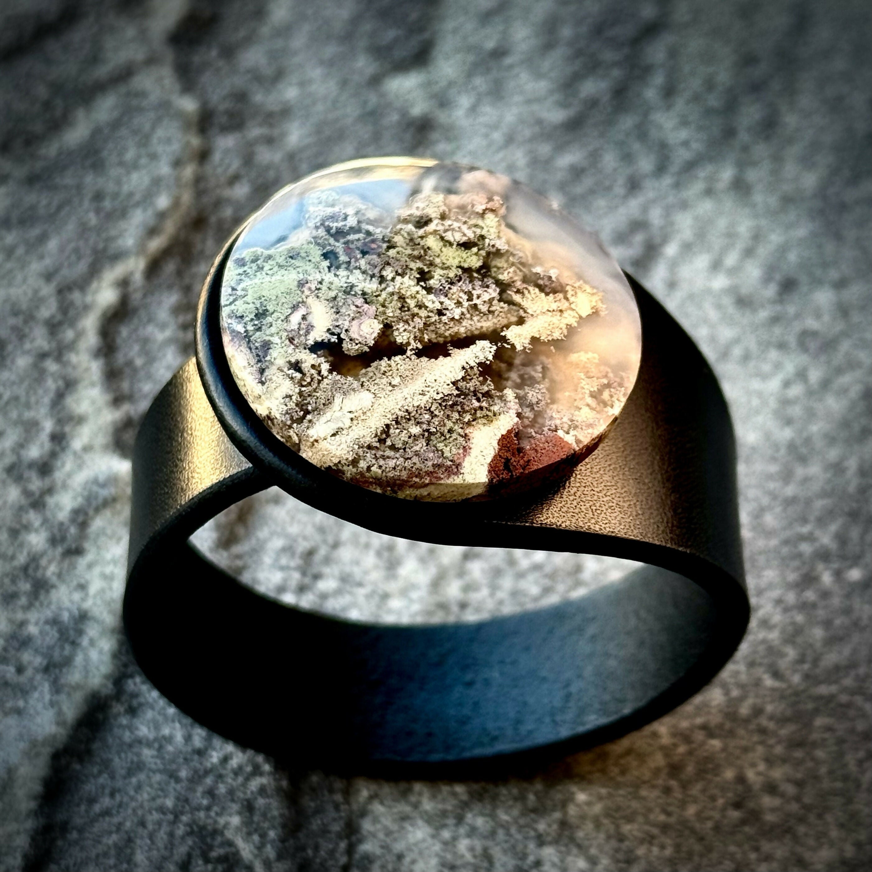 Handcrafted Natural Leather & Scenic Moss Agate Gemstone Bracelet - Size S or M