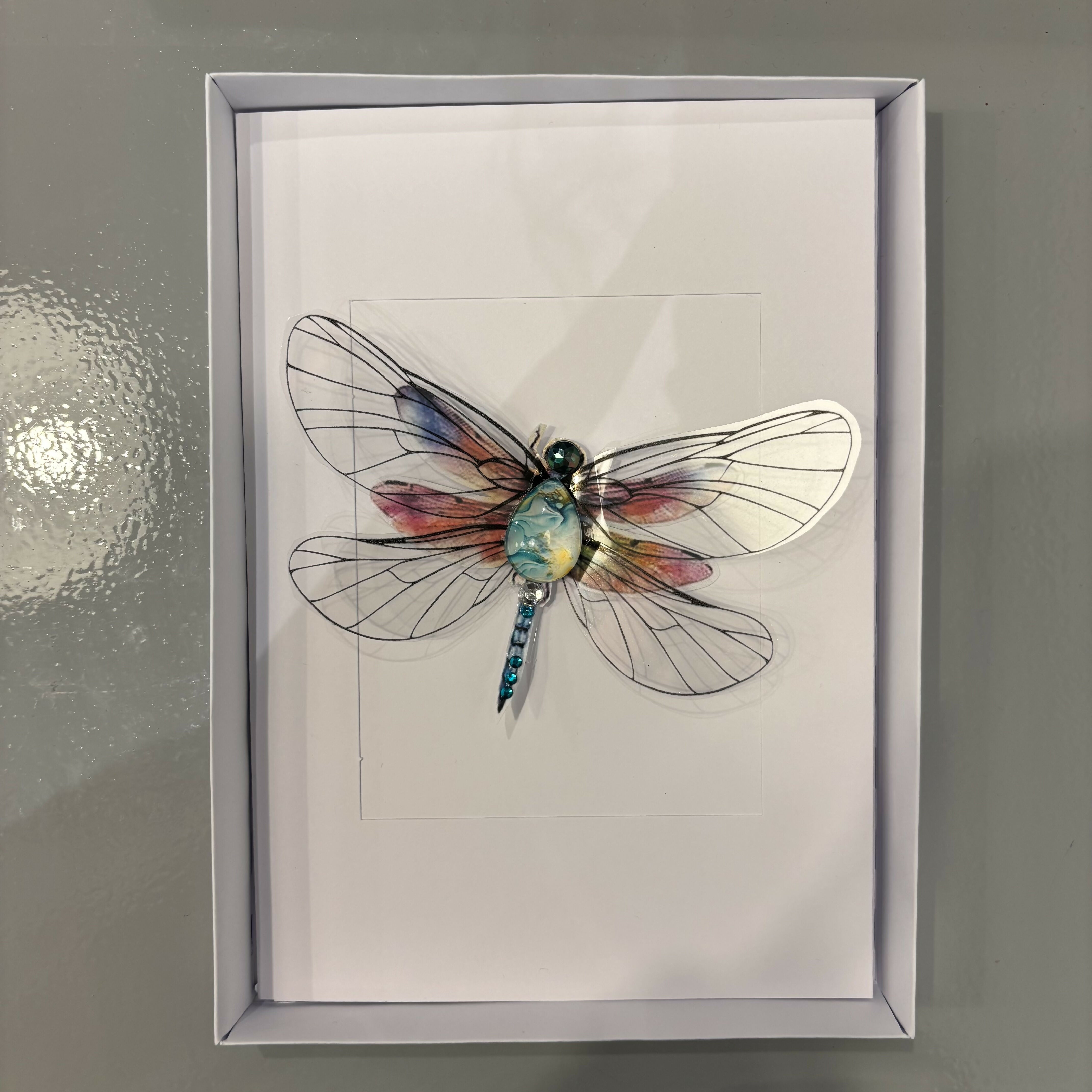 Boxed Dragonfly Mixed Media Card