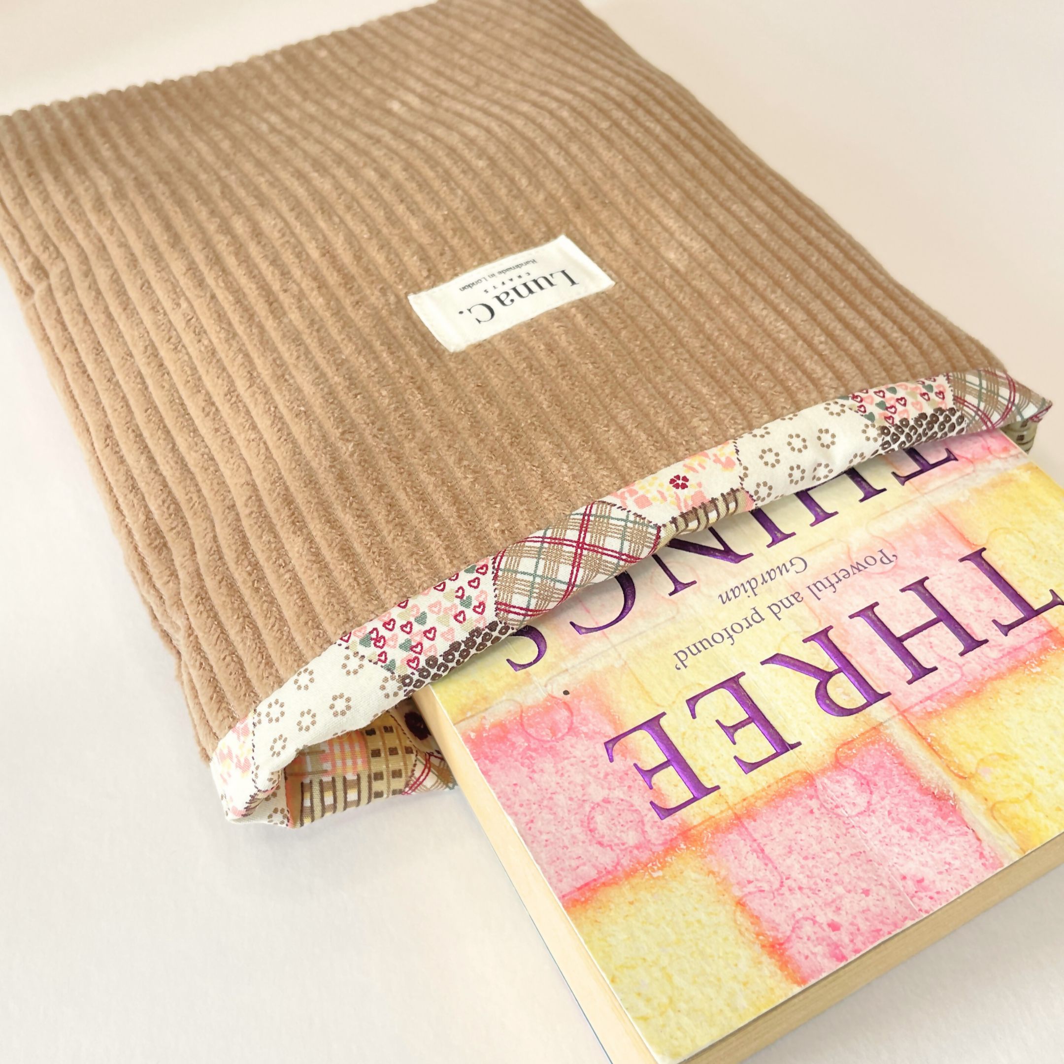 Light Brown Corduroy Multicolour Patchwork Lining Book Sleeve
