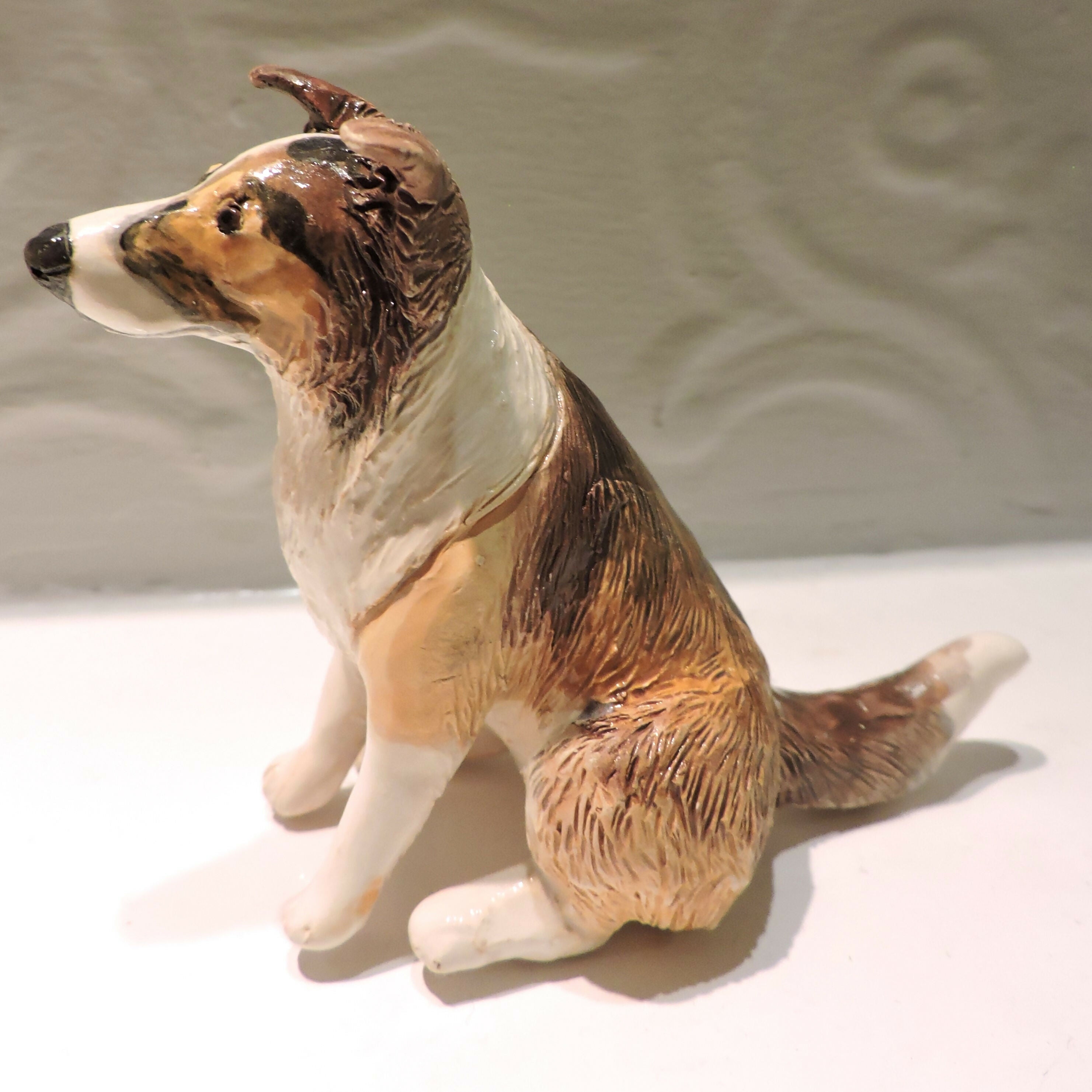 Ceramic Border collie dog sculpture, Sable