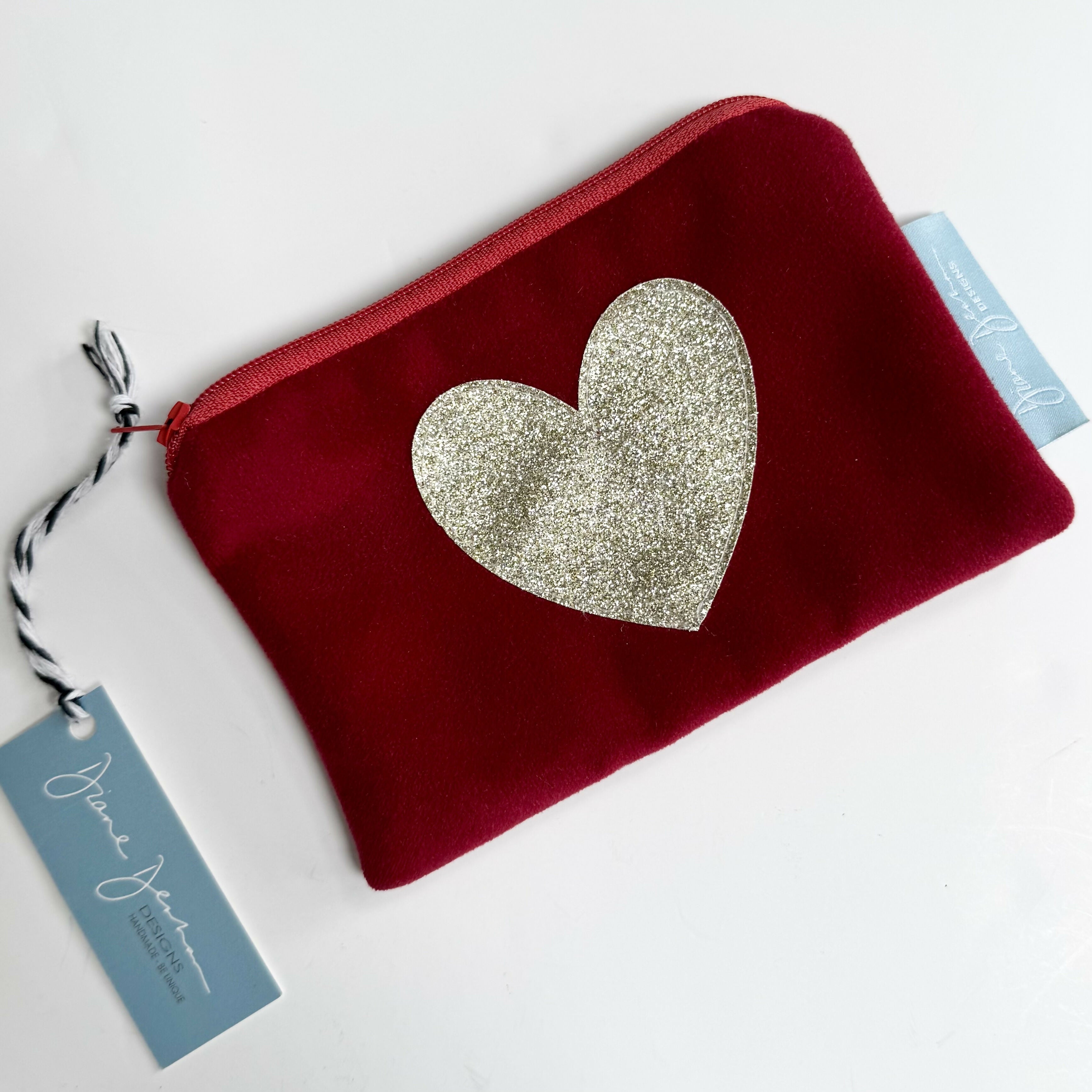 Red Velvet Purse with a Gold Sparkle Heart