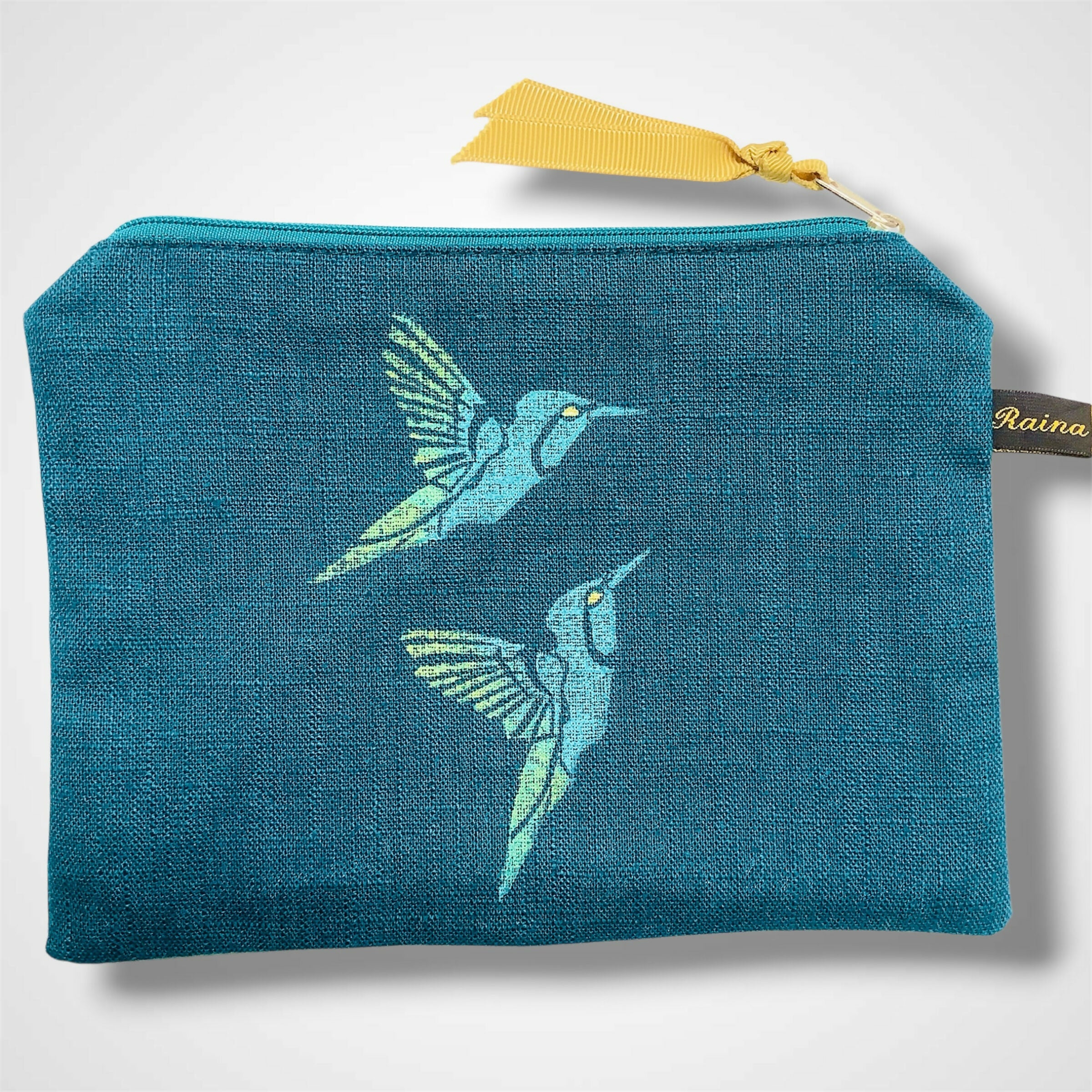 Turquoise Hummingbirds Linen Women’s Zip-Up Pouch