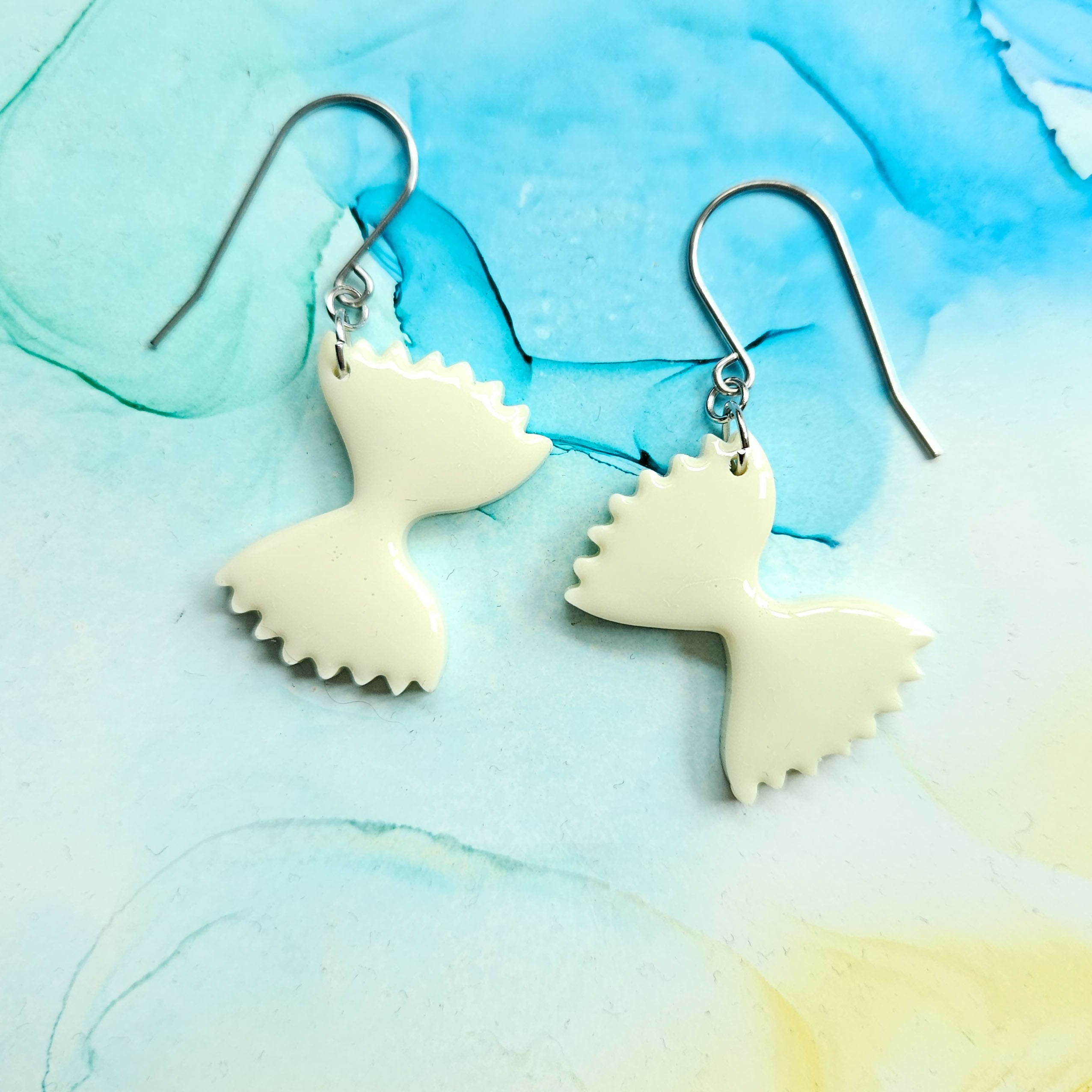 Handmade Ivory Pasta Farfalle Resin Earrings