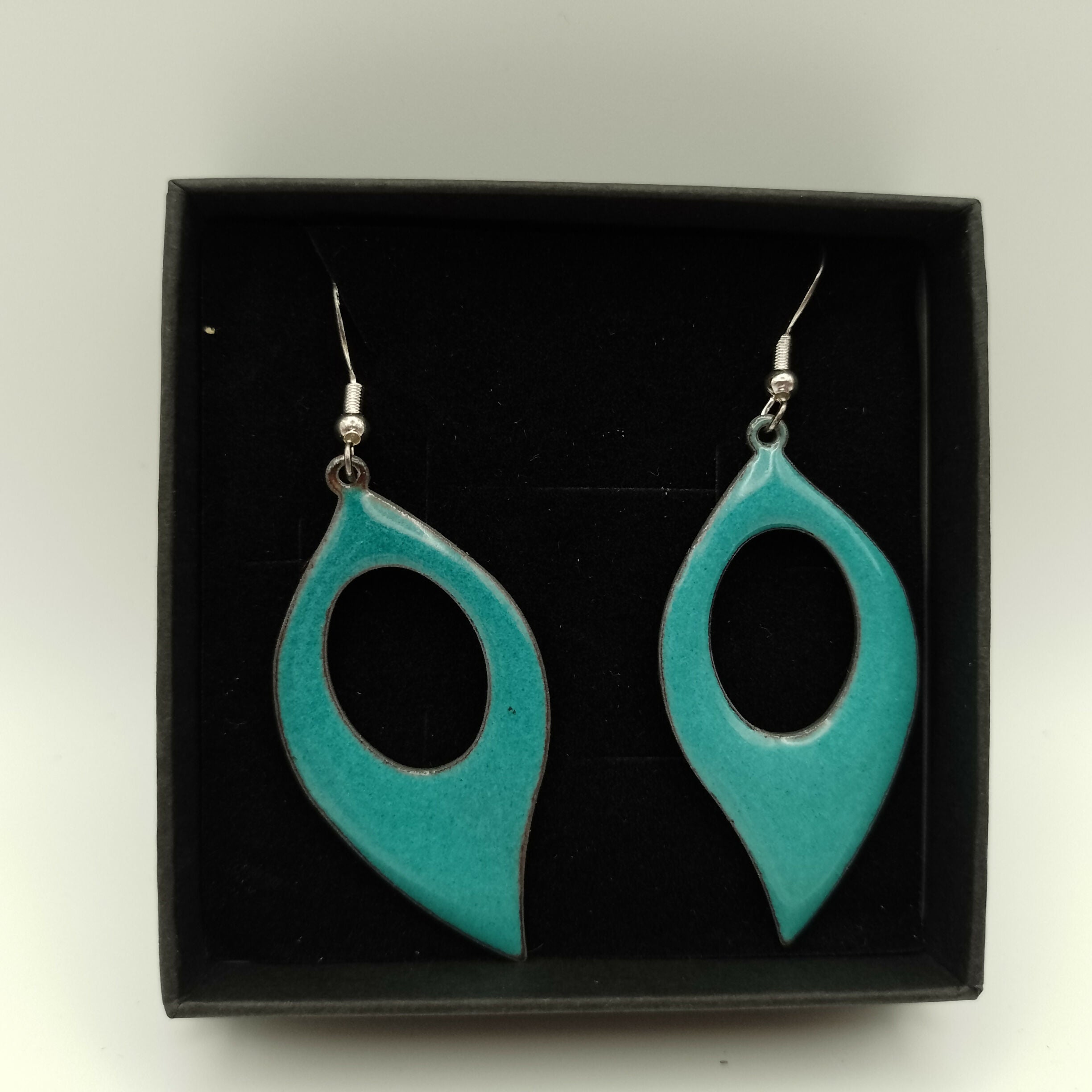 Blue Teal Enamel Teardrop Earrings