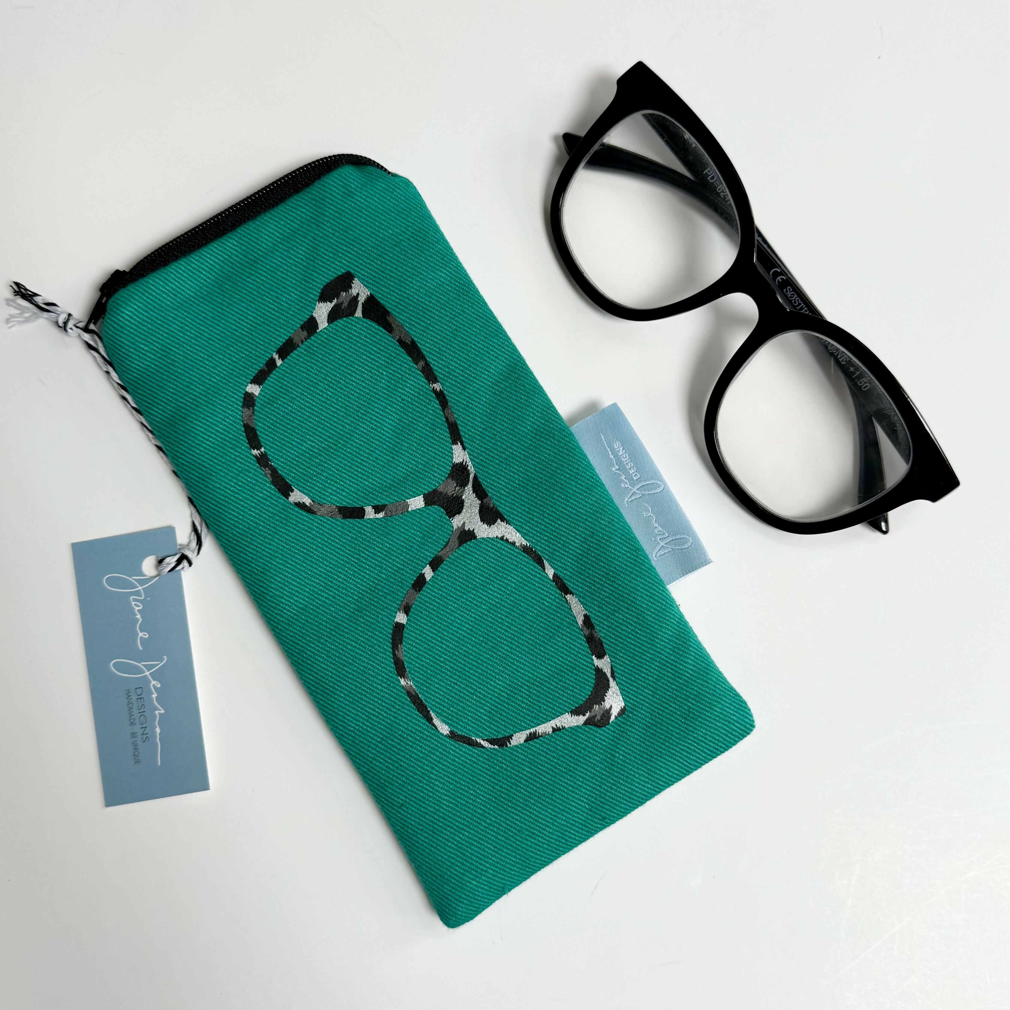 Glasses Case - Green with Animal Print
