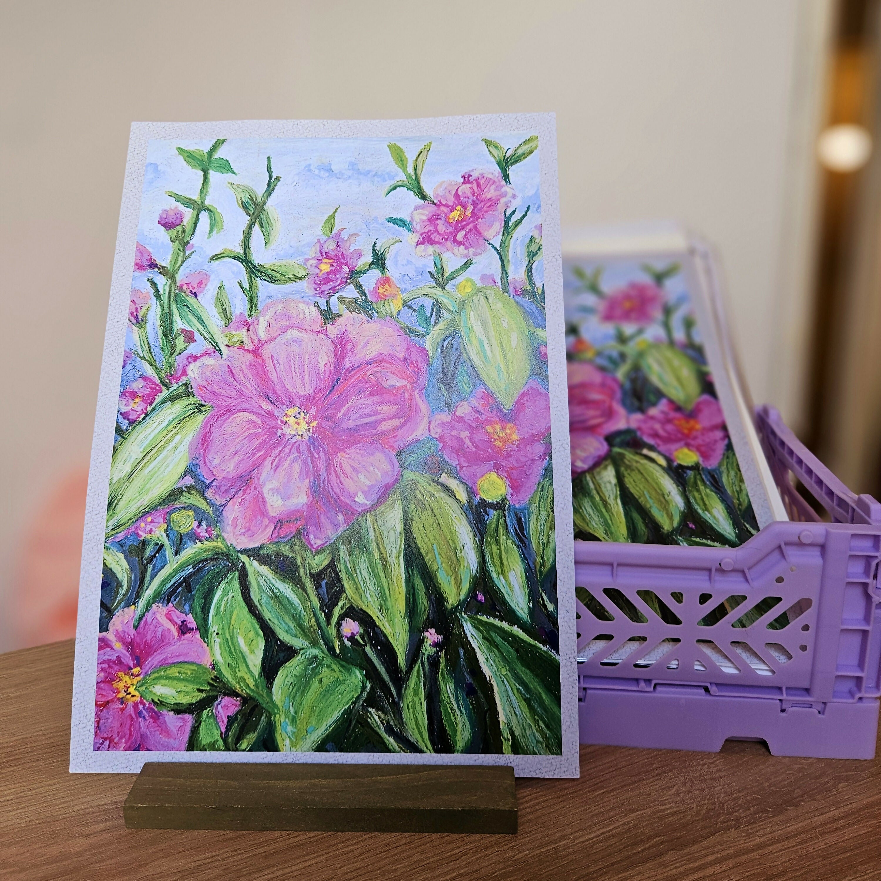 Pink Camelias Oil Pastel Print