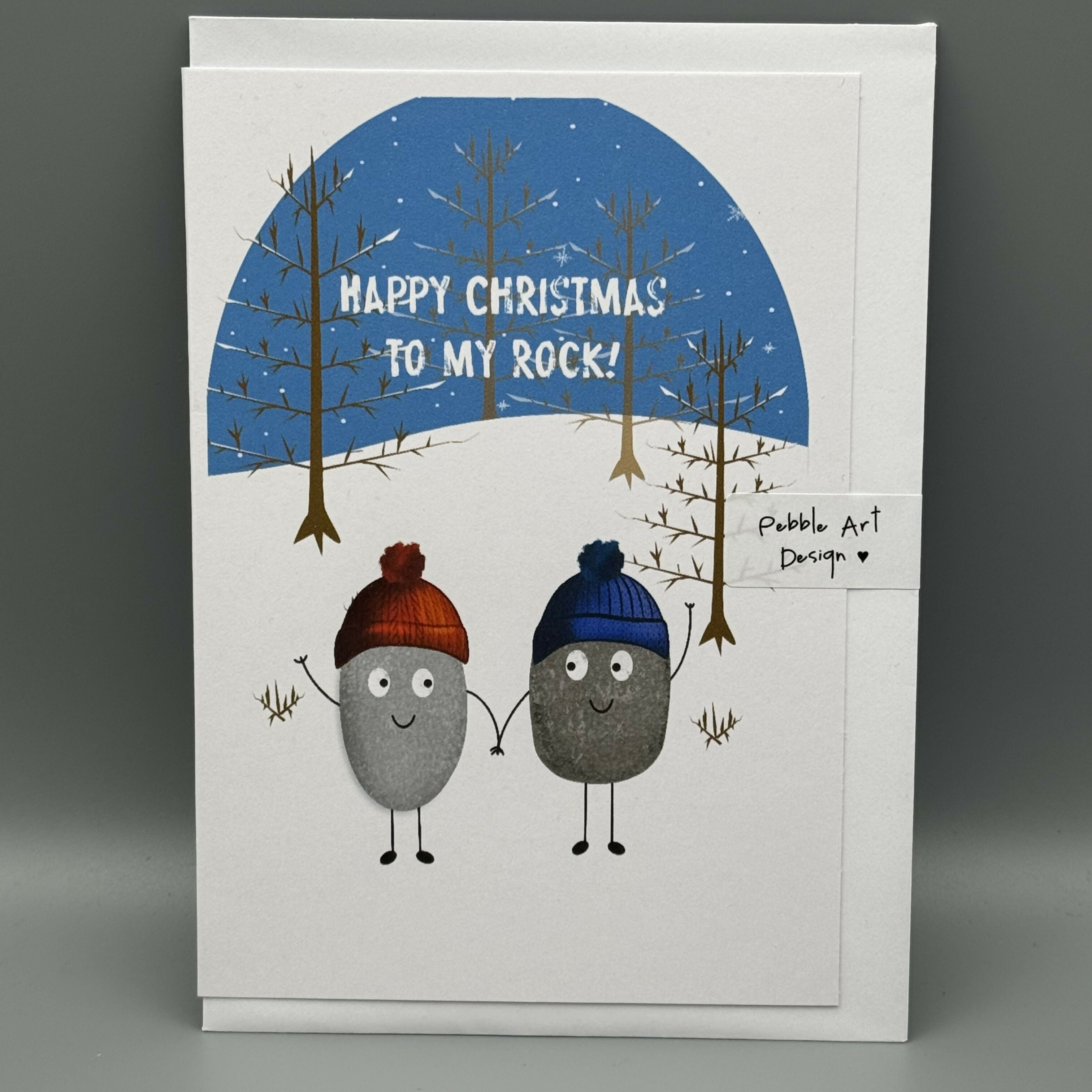 Christmas Card 'Happy Christmas to my Rock' Trees - Pebble Art Design