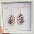 Real Flower Purple Face Earrings Gold Plated