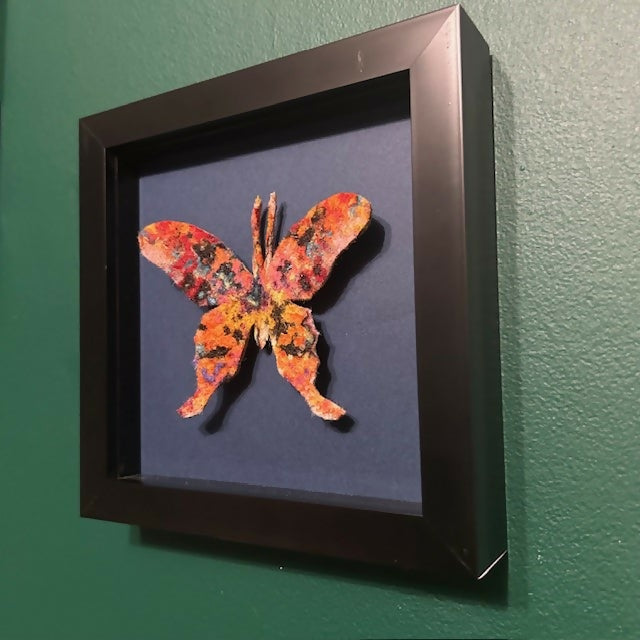 Lovely Multi Coloured Felt Butterfly Mounted In A Black Box Frame