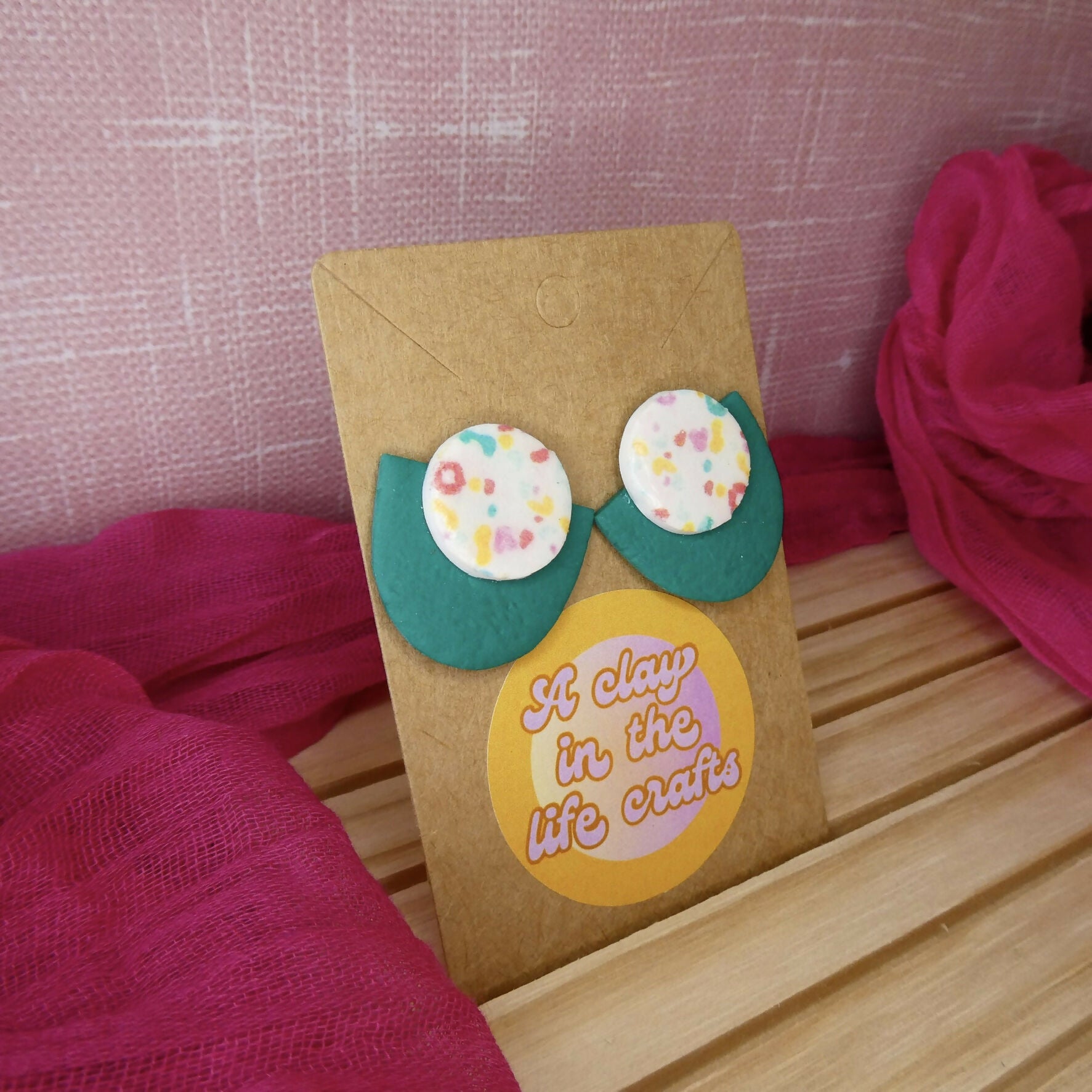 Turquoise Stud Polymer Clay Earrings With Multicoloured Leopard Detail