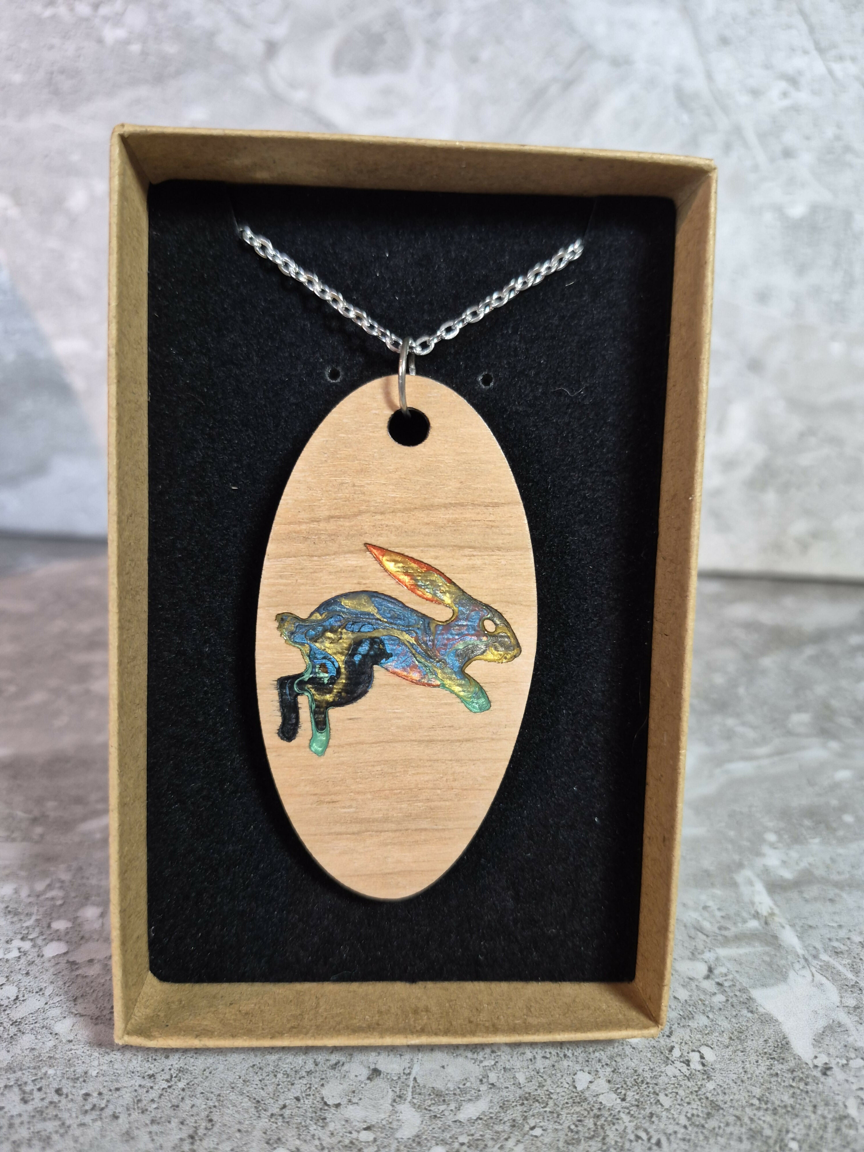 Unique Handcrafted Cherry Veneered Oval Wooden Pendant