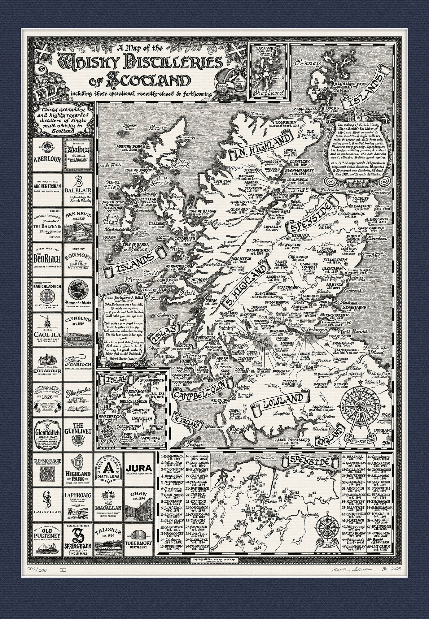 Scotland Whisky Map Hand Drawn Fine Art Print