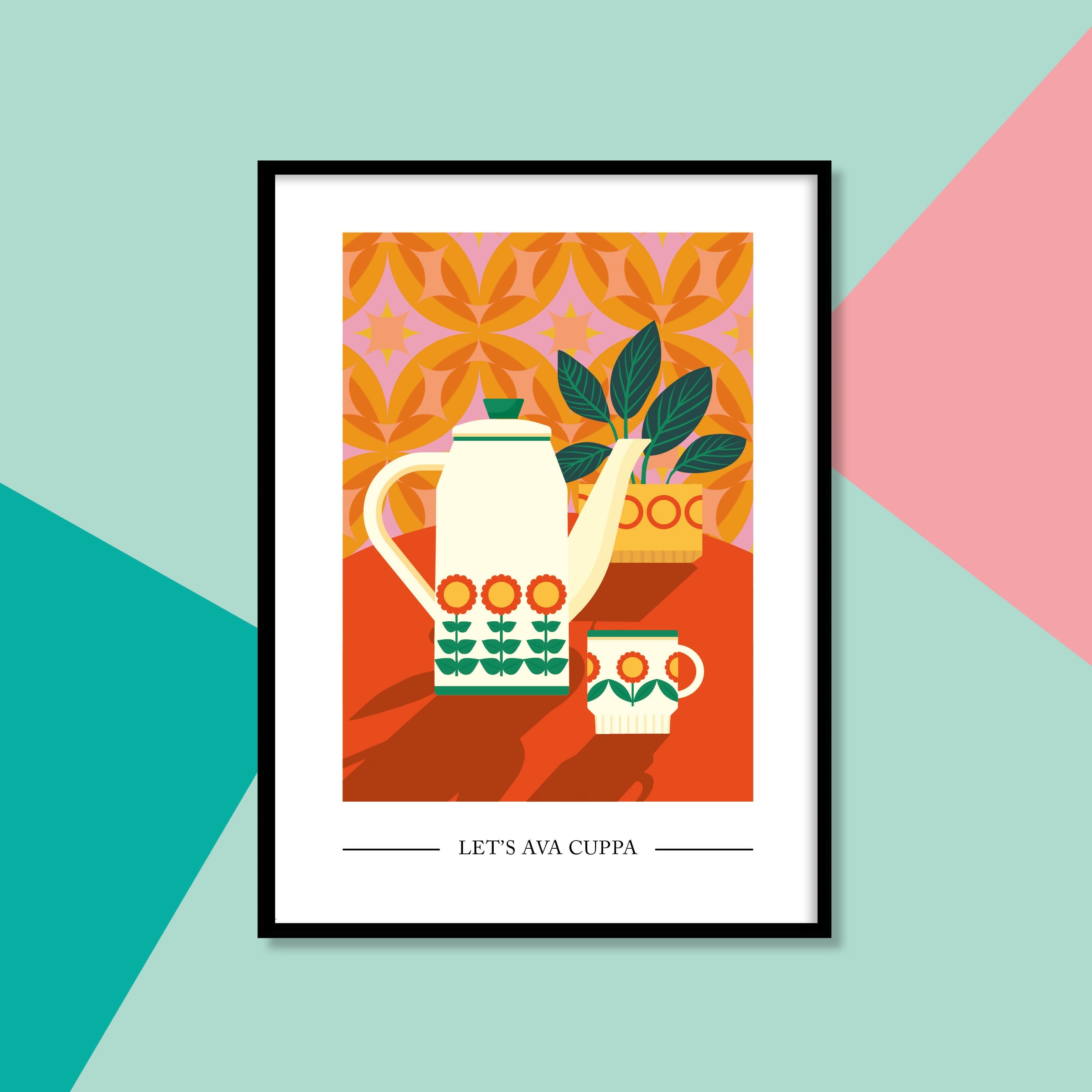 "Let's ava cuppa" Retro Style A4 Framed Print