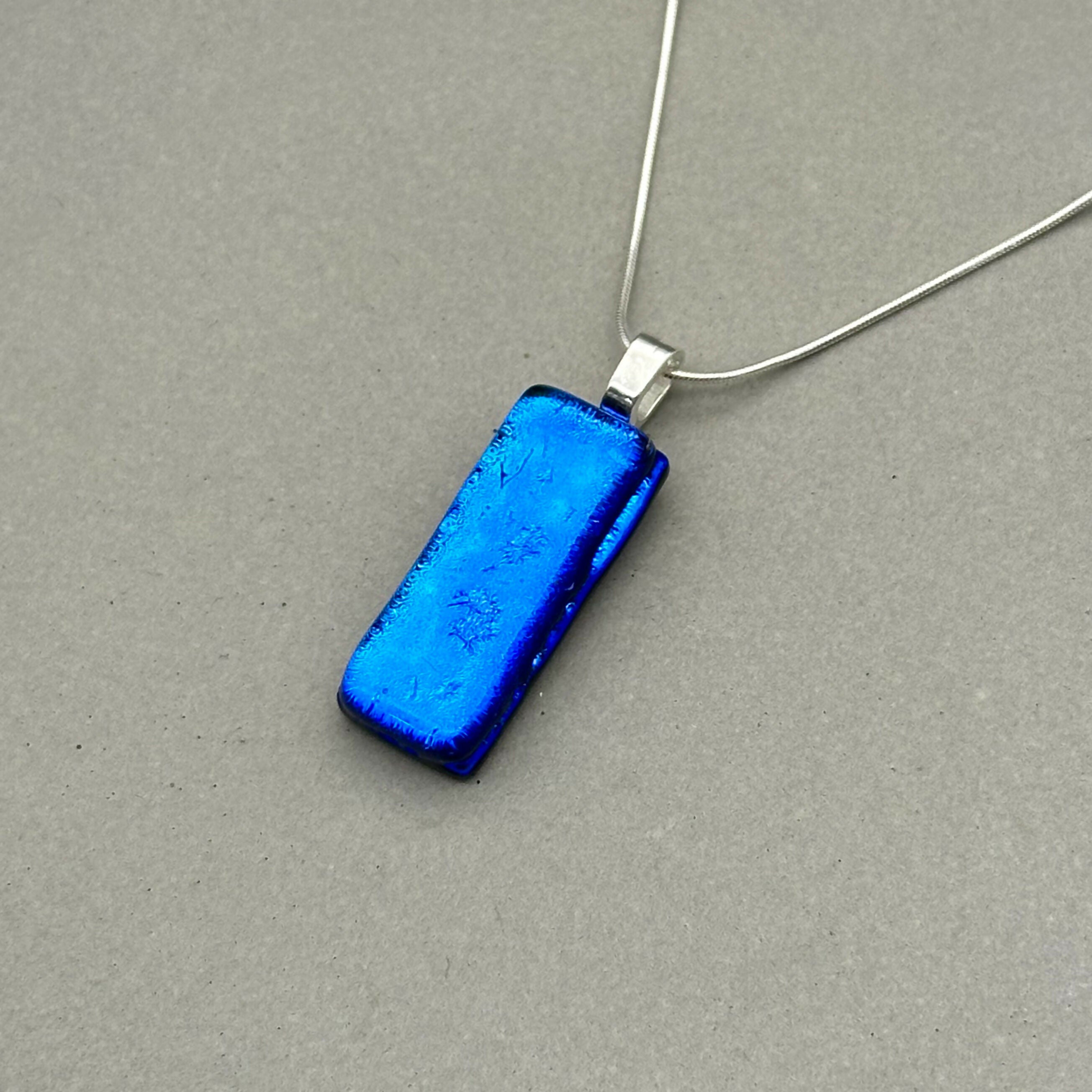 Mid Blue Dichroic Glass Necklace and Earrings Set - Sterling Silver, Handmade by Jade Tapson Glass.