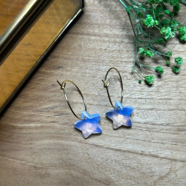 Stunning Gold Plated Hoops Featuring Opalite Stone Stars