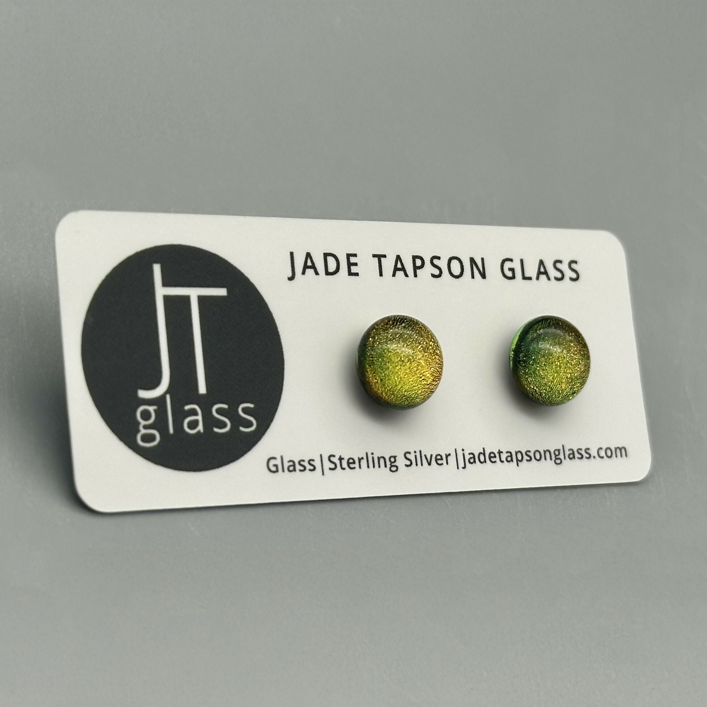 Orange Dichroic Fused Glass Sterling Silver Stud Earrings - Handmade by Jade Tapson Glass.