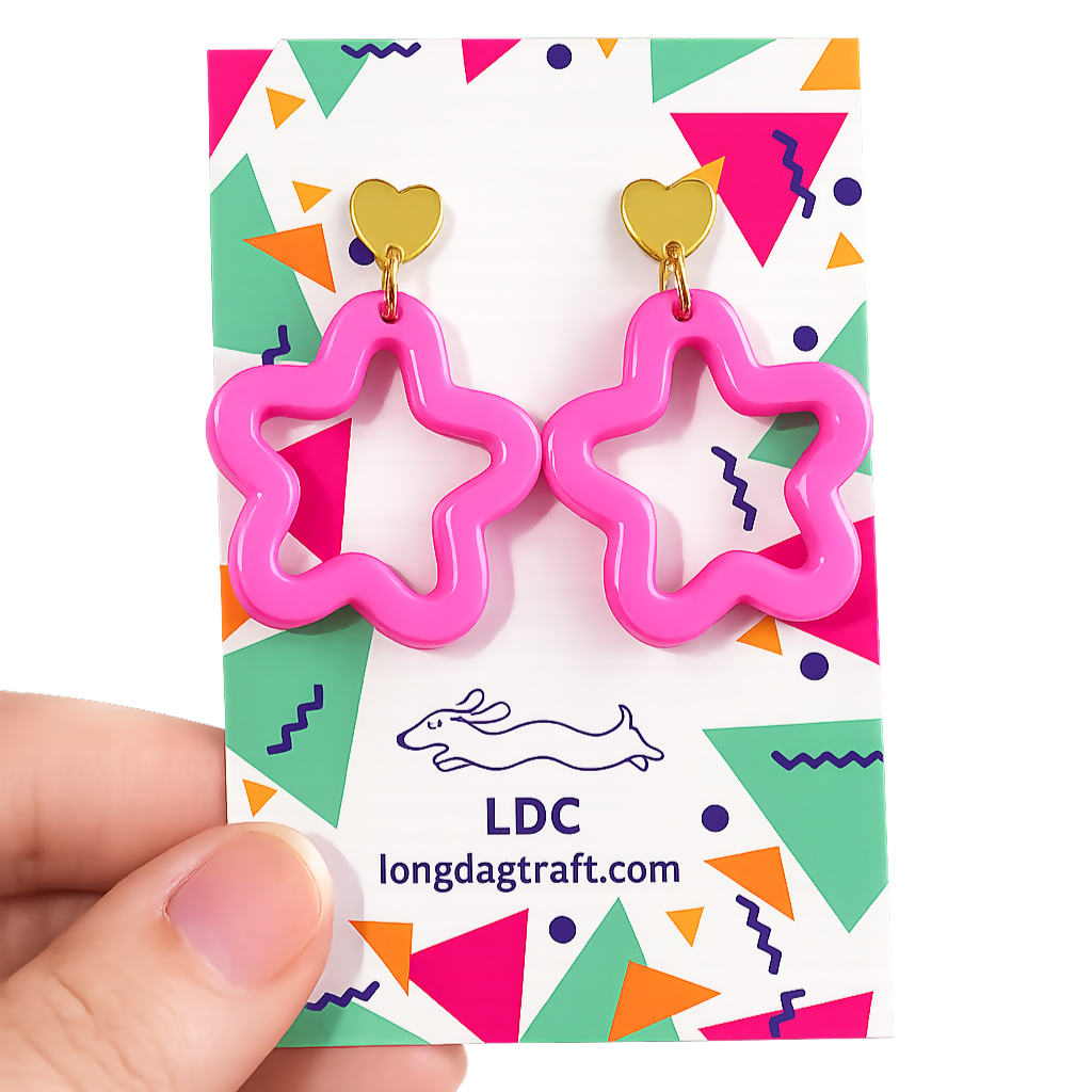 Acrylic Star Drop Stud Solid Light Pink