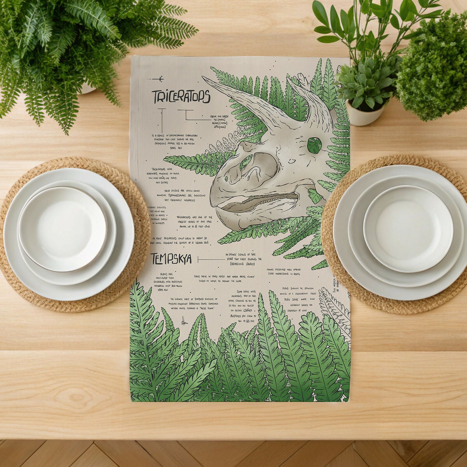 Triceratops & Ferns Compendium Tea Towel