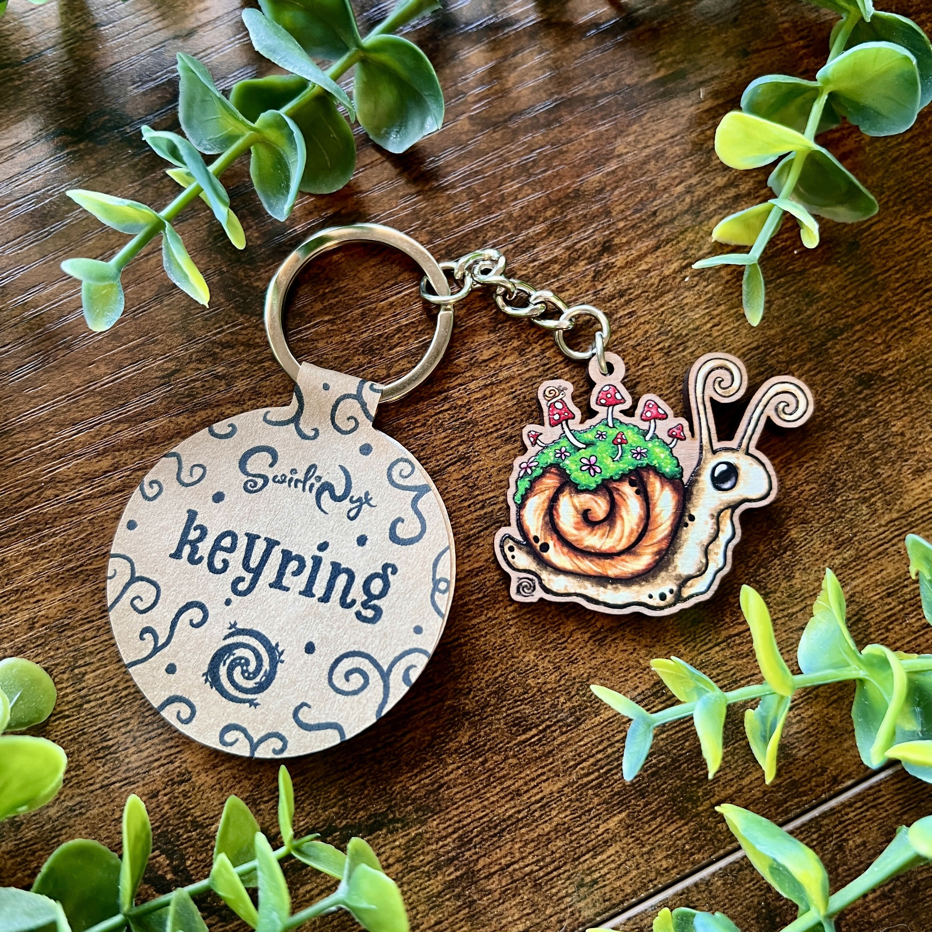 Sadie the Snail Wooden Keyring