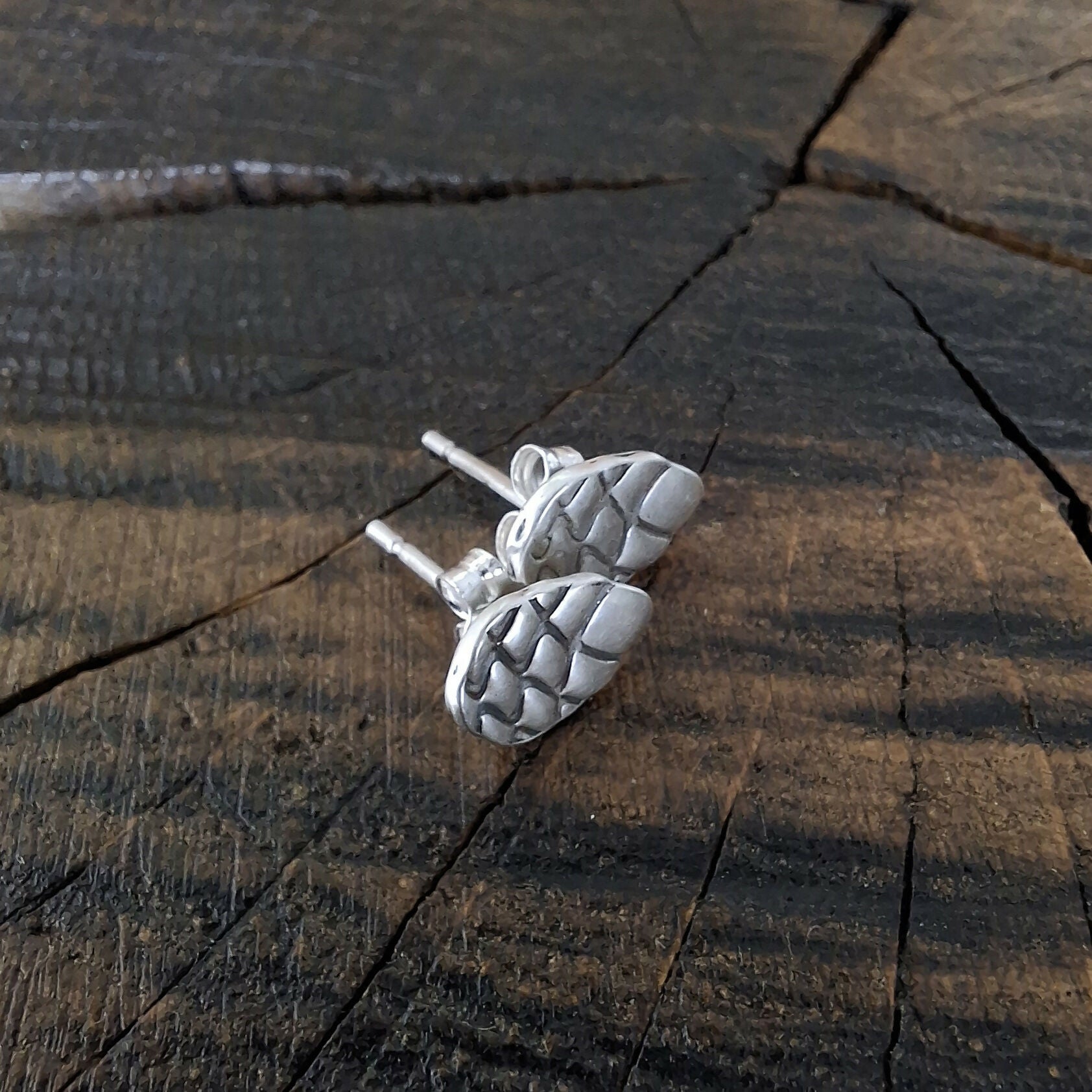 Handmade Silver Pinecone Studs