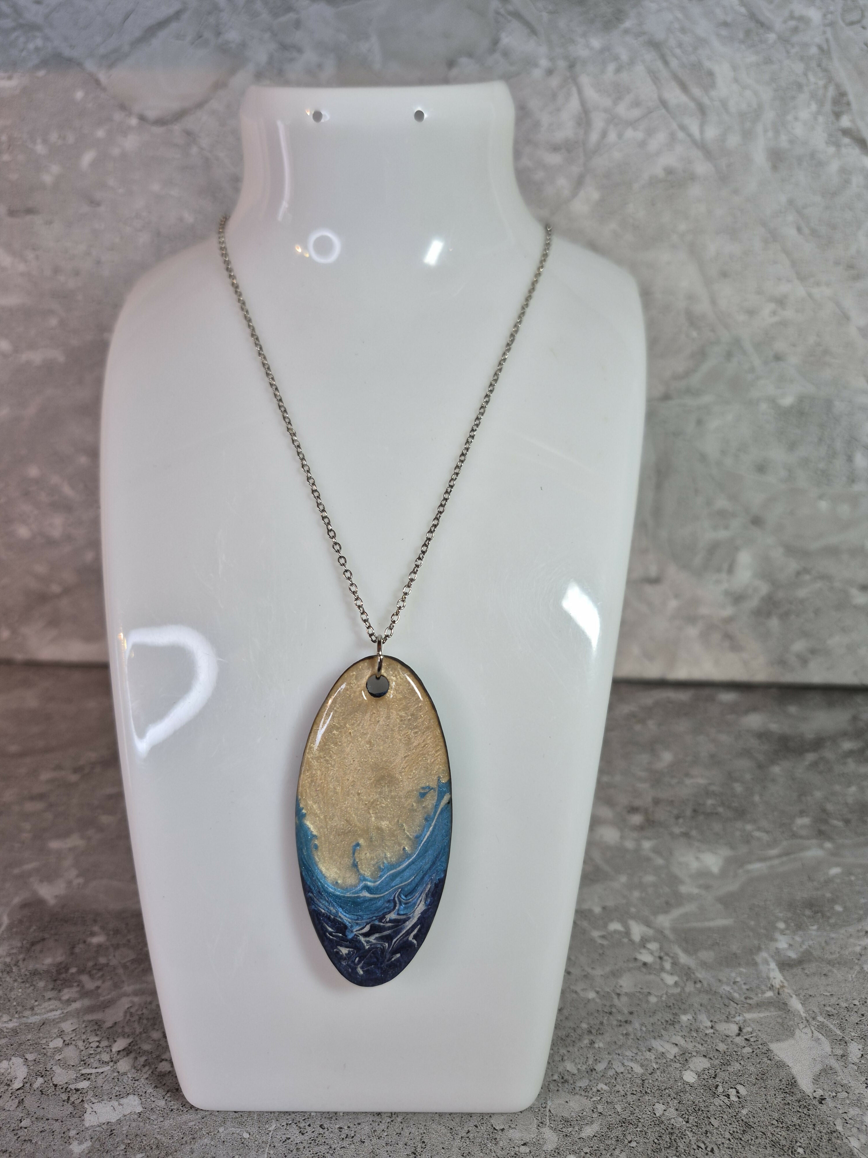 Unique Hand Crafted Cyan, Blue, Ivory and Sand Coloured Pendant