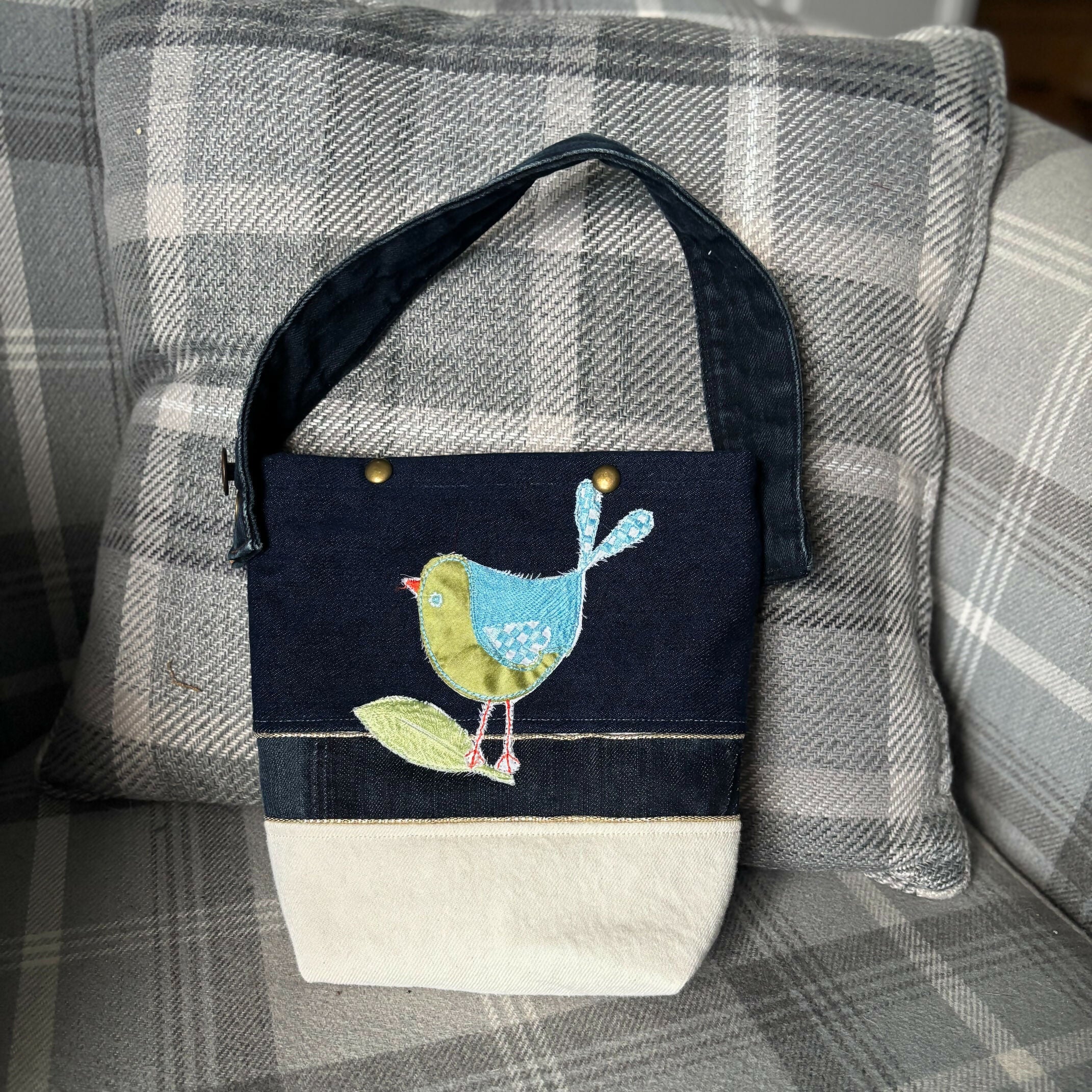 Unique Handcrafted Denim Tote Bag Made From Upcycled Jeans With Applique