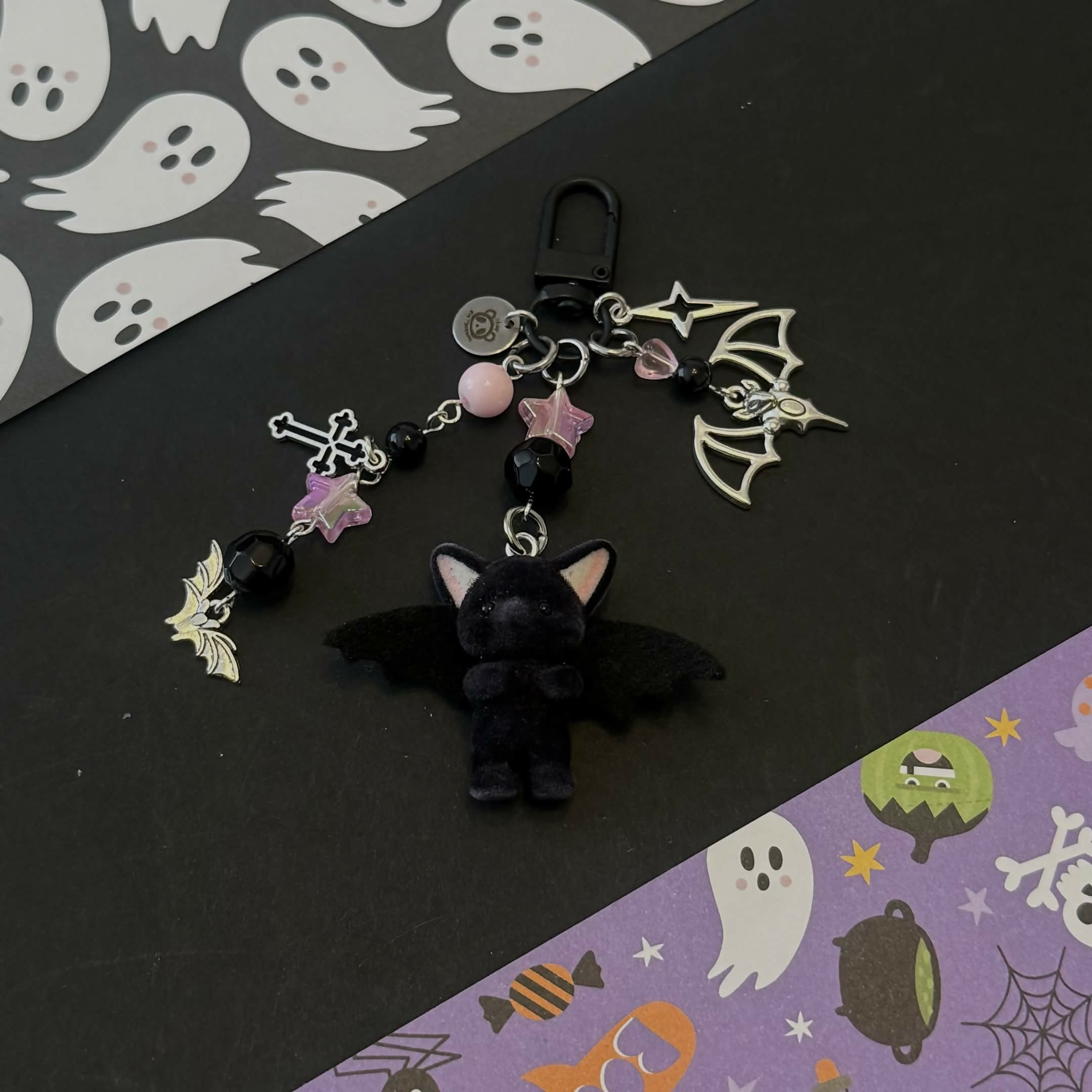 Pink Bat Baby Halloween Handmade Trinket Keychain